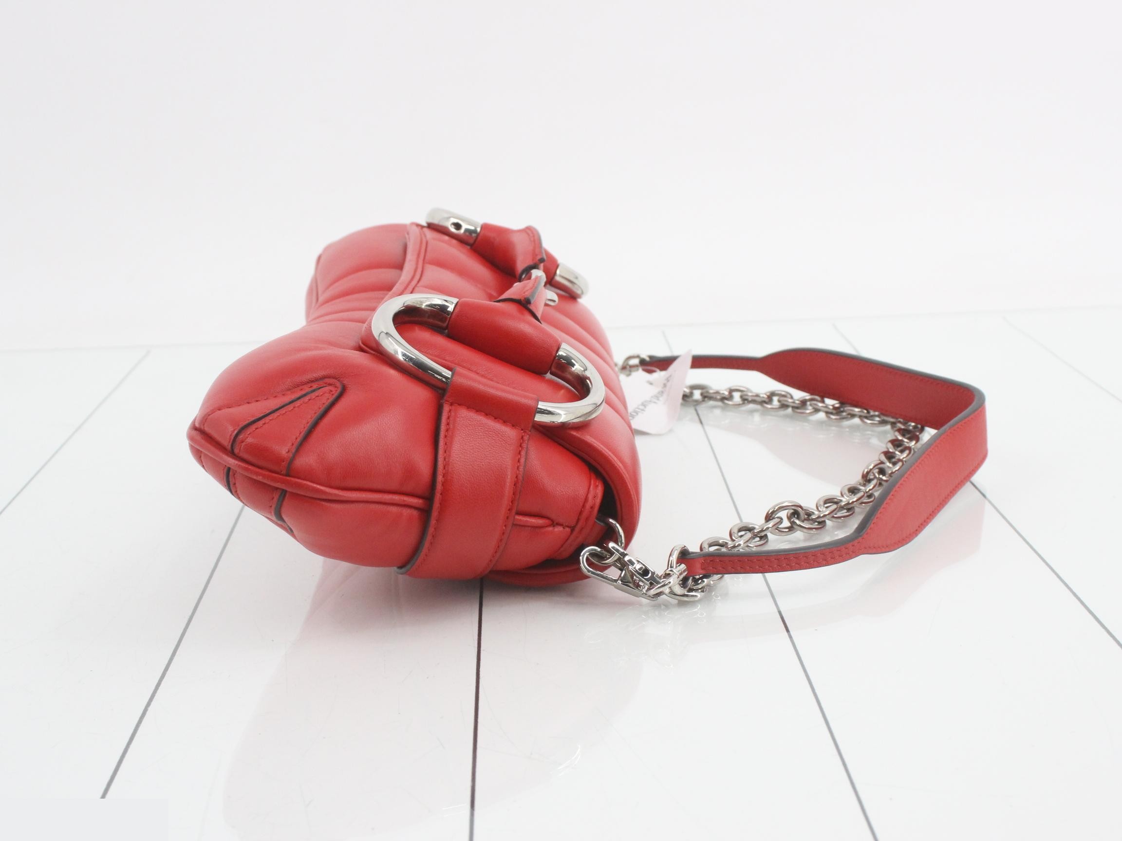 Horsebit 2-Way Chain Shoulder Bag, Red, 764255 — view 3