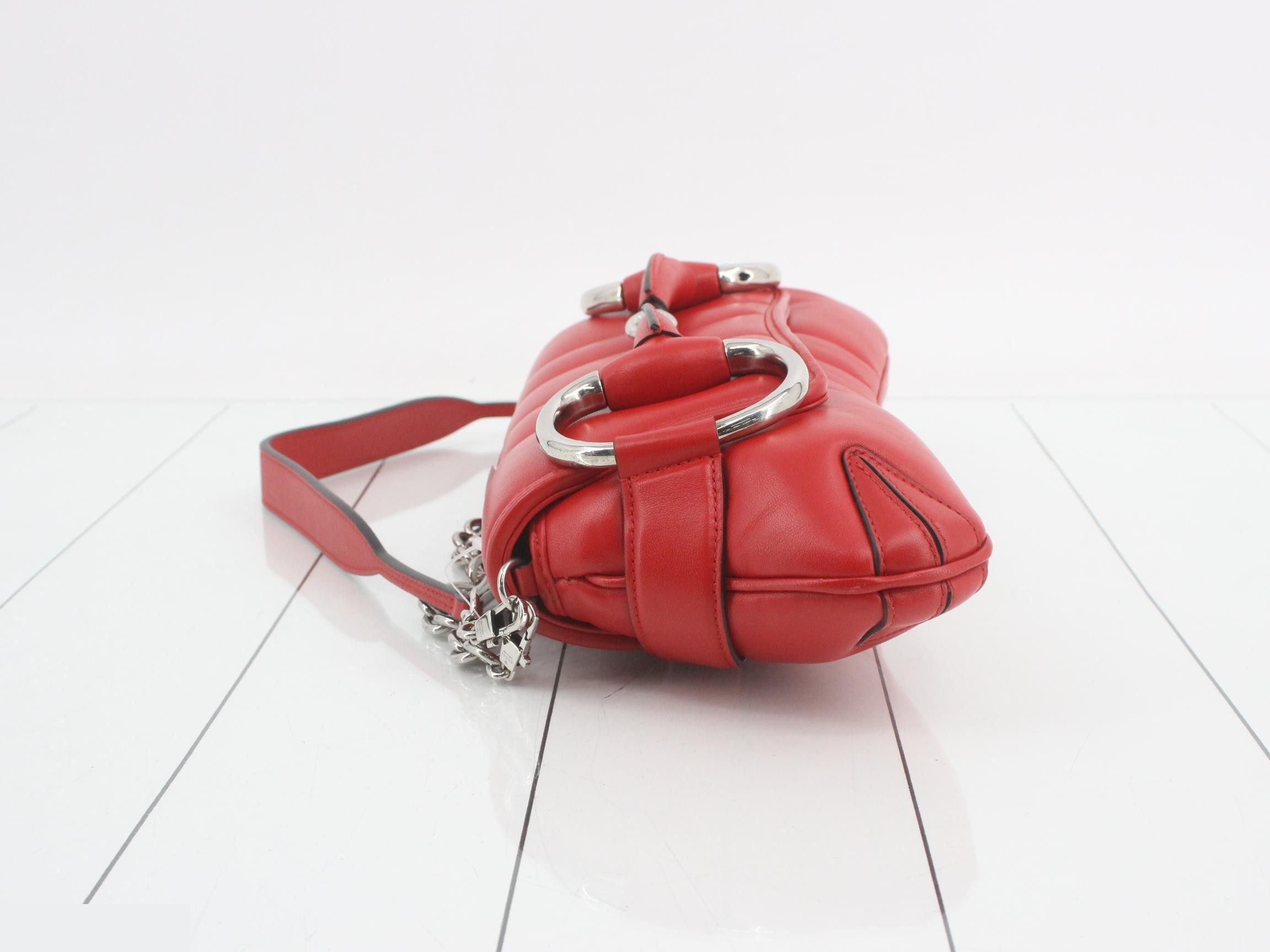 Horsebit 2-Way Chain Shoulder Bag, Red, 764255 — view 4