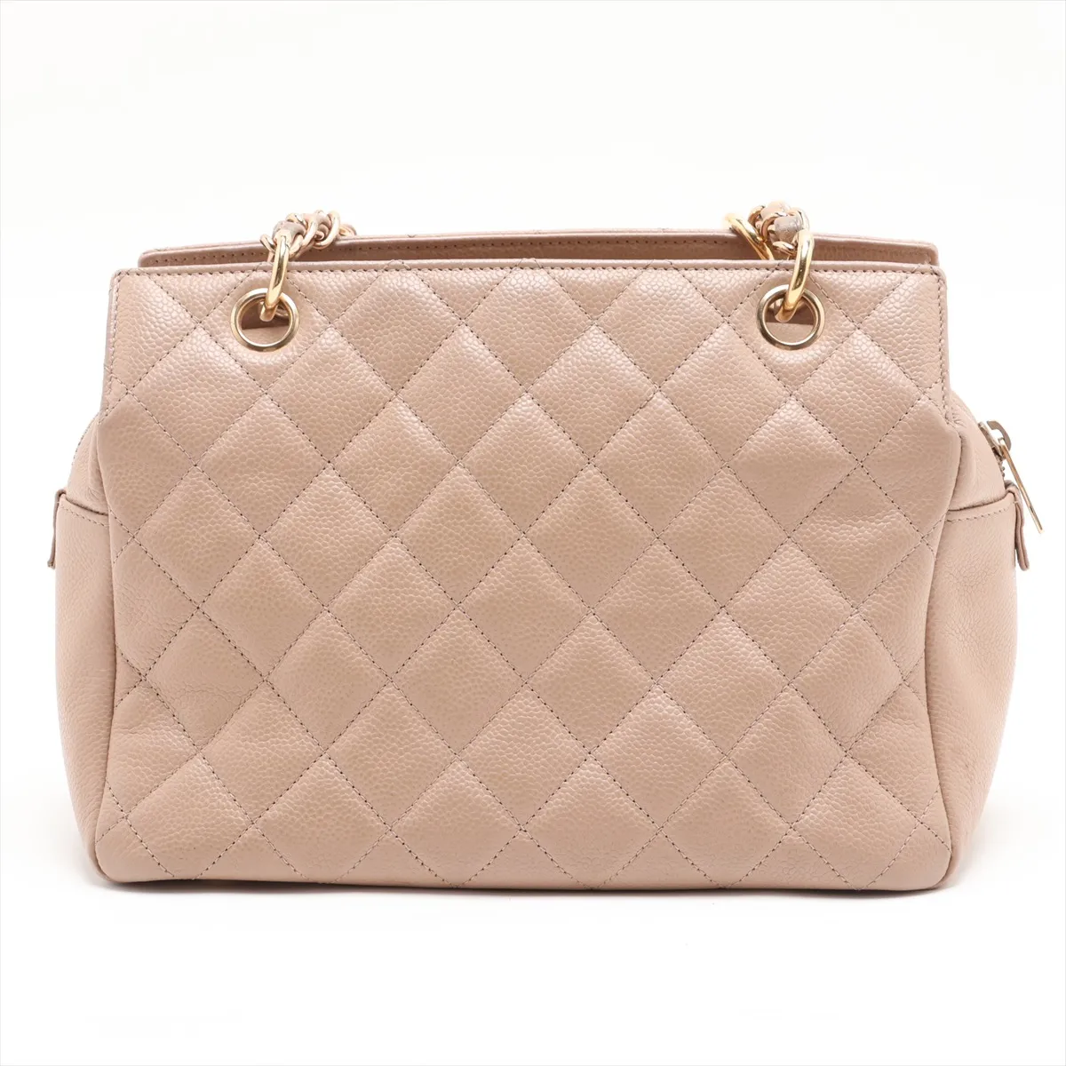 PTT Caviar Skin Chain Shoulder Bag, Beige with Gold Hardware, 7843642, Series 7 — view 2