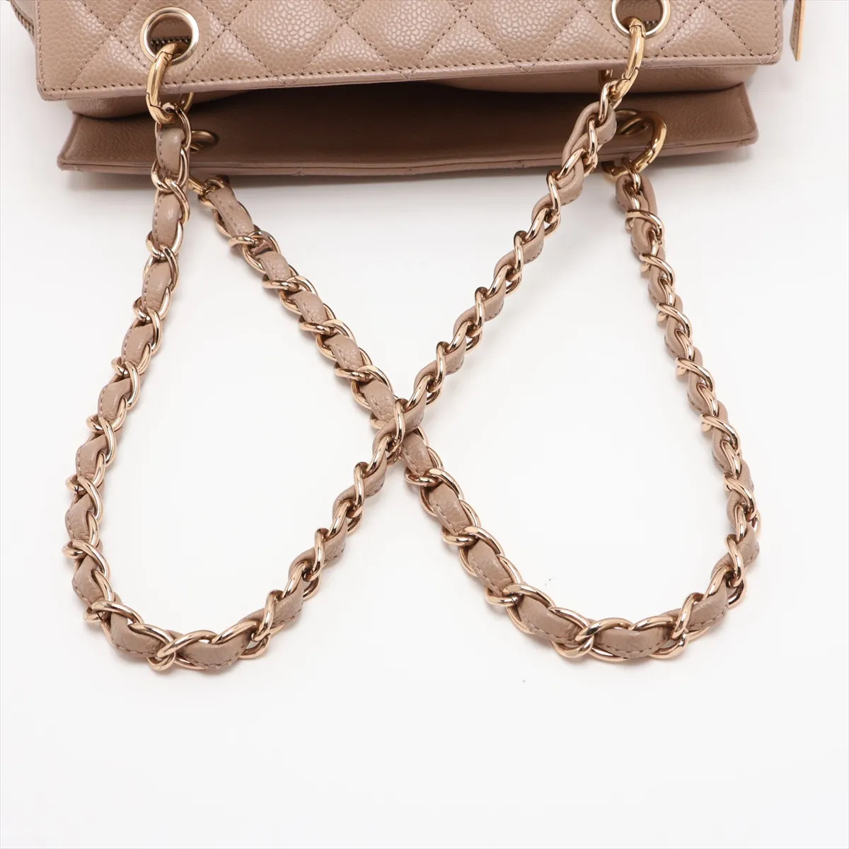 PTT Caviar Skin Chain Shoulder Bag, Beige with Gold Hardware, 7843642, Series 7 — view 5