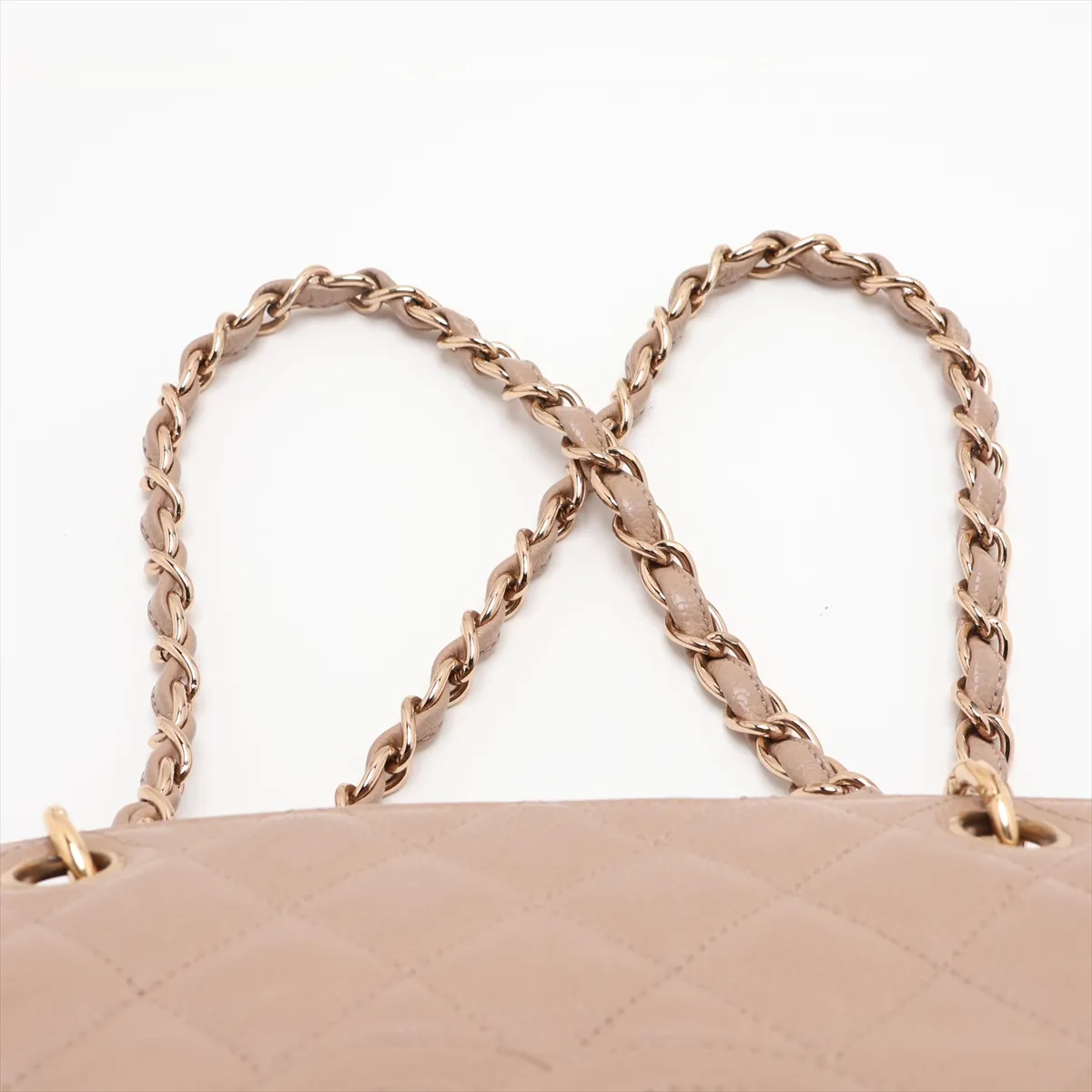 PTT Caviar Skin Chain Shoulder Bag, Beige with Gold Hardware, 7843642, Series 7 — view 6