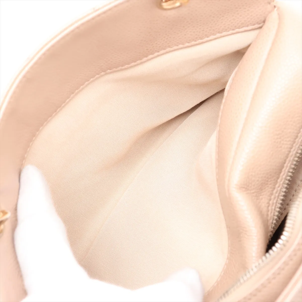 PTT Caviar Skin Chain Shoulder Bag, Beige with Gold Hardware, 7843642, Series 7 — view 10