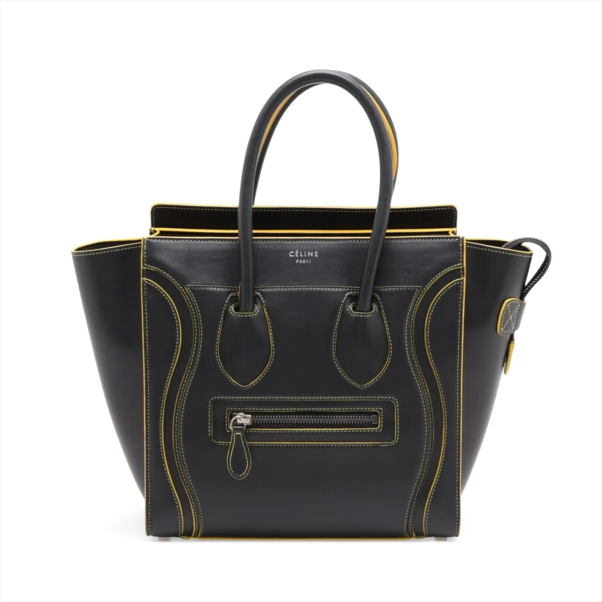 Luggage Micro Shopper Leather Handbag, Black x Yellow