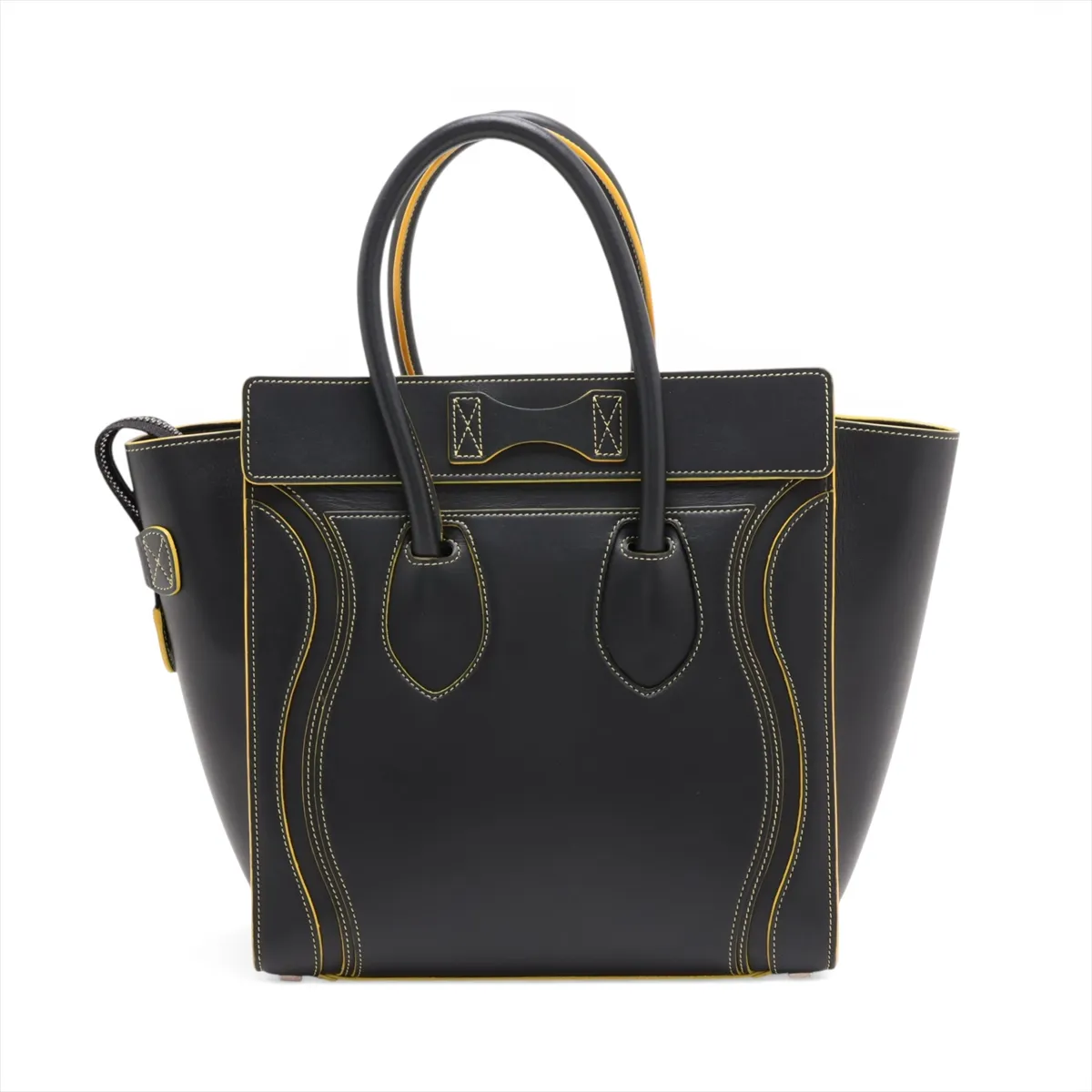 Luggage Micro Shopper Leather Handbag, Black x Yellow — view 2