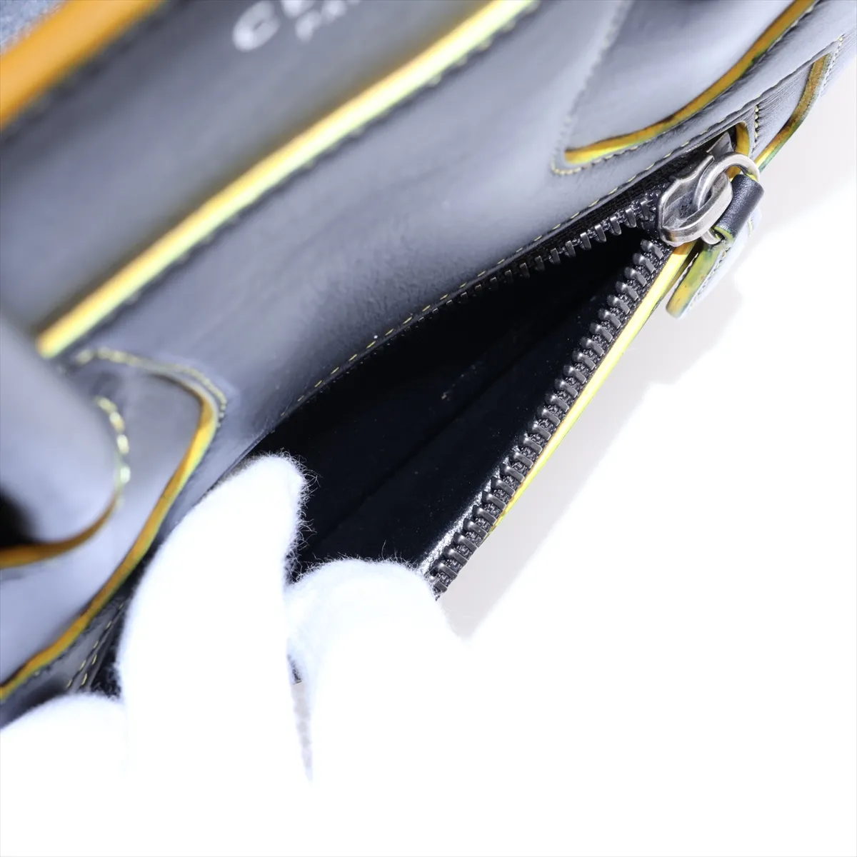 Luggage Micro Shopper Leather Handbag, Black x Yellow — view 11