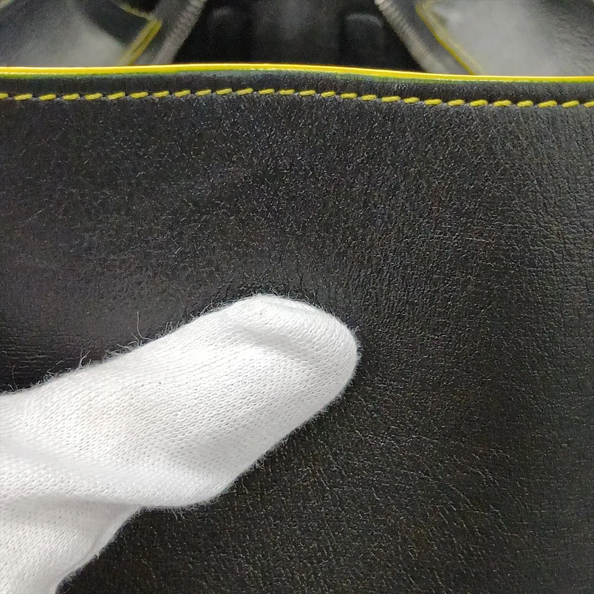 Luggage Micro Shopper Leather Handbag, Black x Yellow — view 13