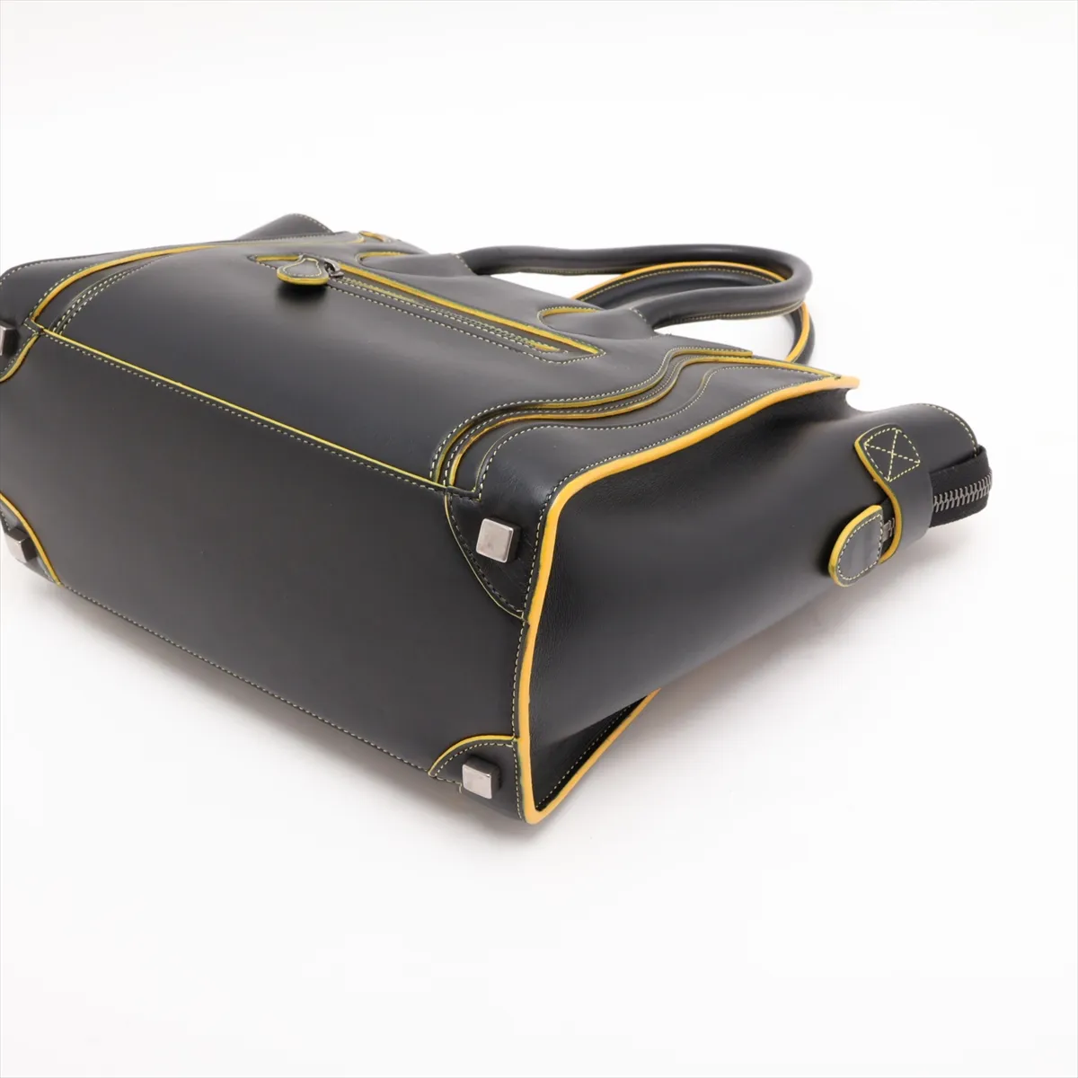 Luggage Micro Shopper Leather Handbag, Black x Yellow — view 3