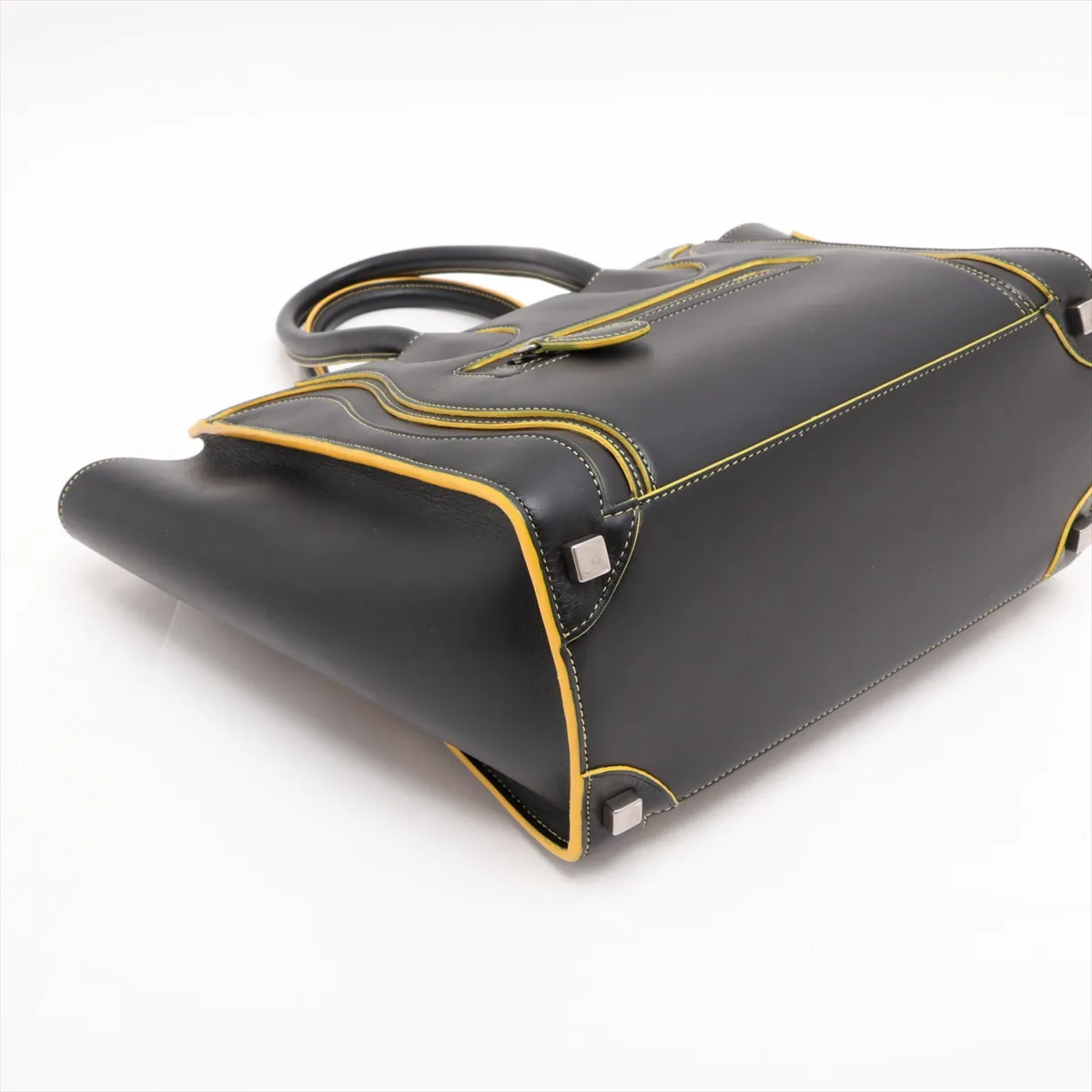 Luggage Micro Shopper Leather Handbag, Black x Yellow — view 4