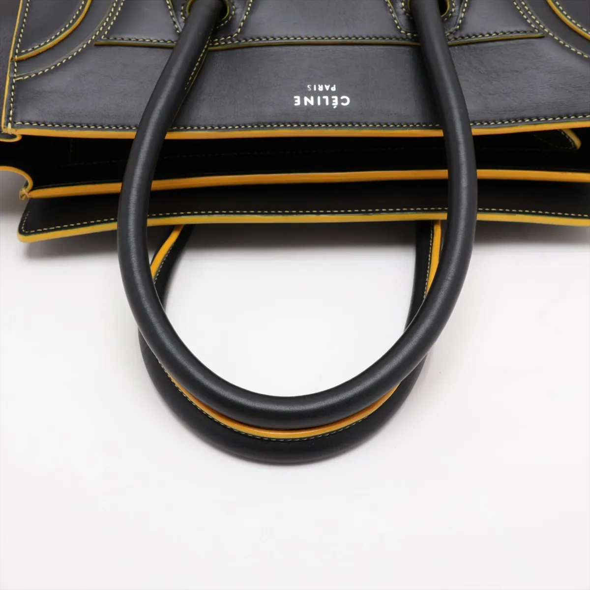 Luggage Micro Shopper Leather Handbag, Black x Yellow — view 5