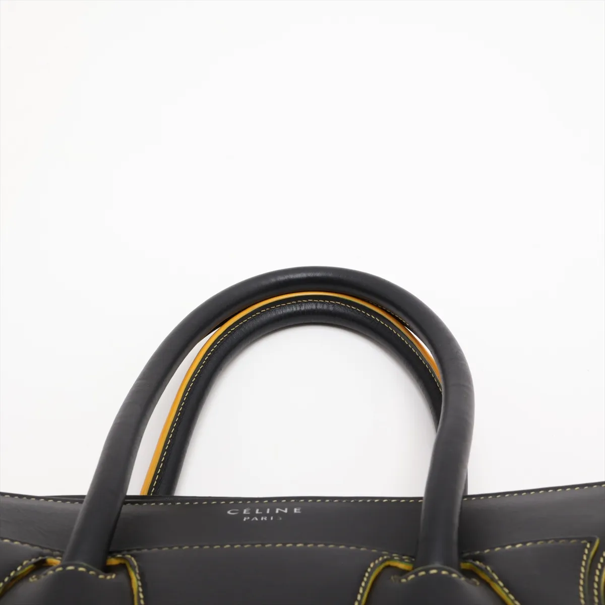 Luggage Micro Shopper Leather Handbag, Black x Yellow — view 6