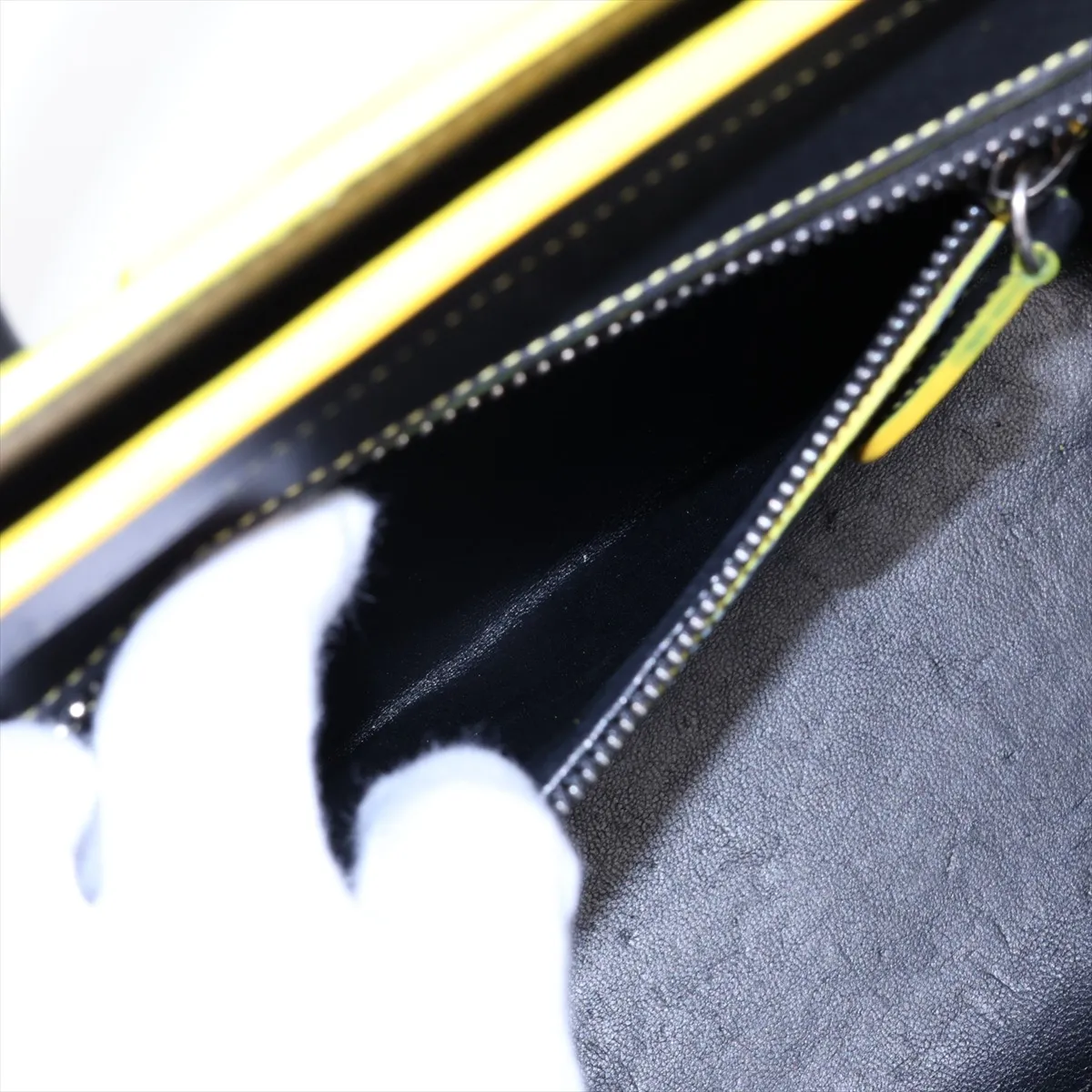 Luggage Micro Shopper Leather Handbag, Black x Yellow — view 8