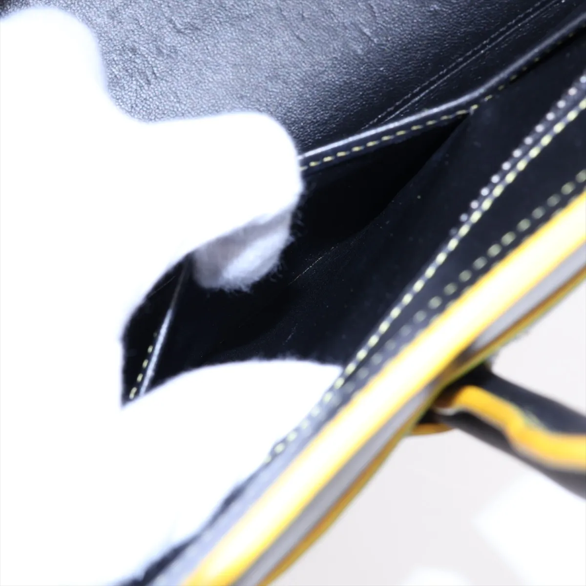 Luggage Micro Shopper Leather Handbag, Black x Yellow — view 9