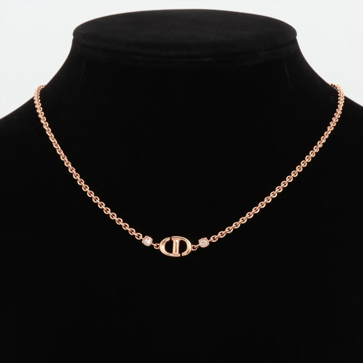 CD Navy Necklace, GP x Rhinestone, Gold, — view 5