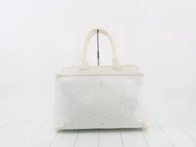 Persian Goyardine PVC/Leather Tote Bag, White