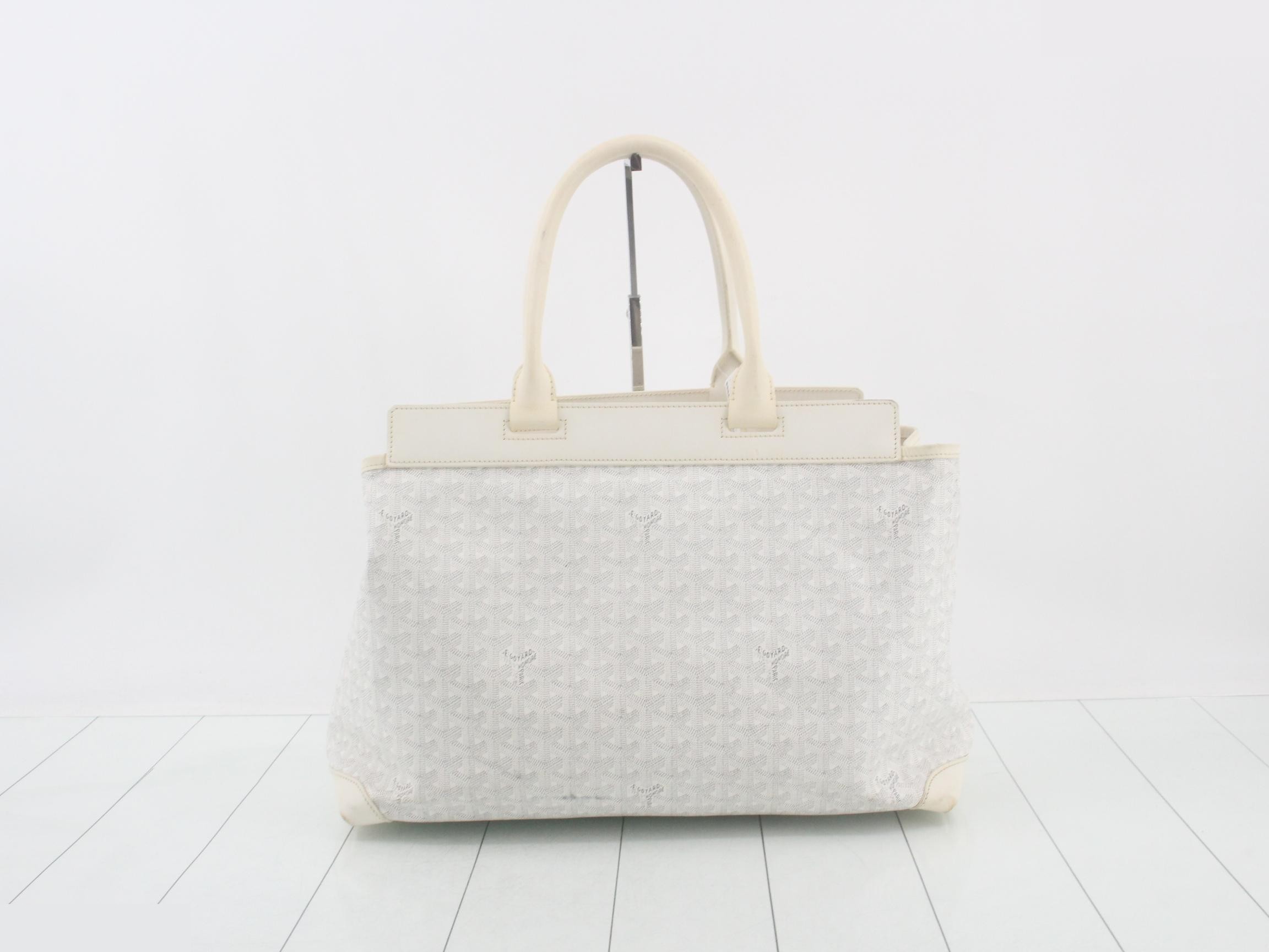 Persian Goyardine PVC/Leather Tote Bag, White — view 2