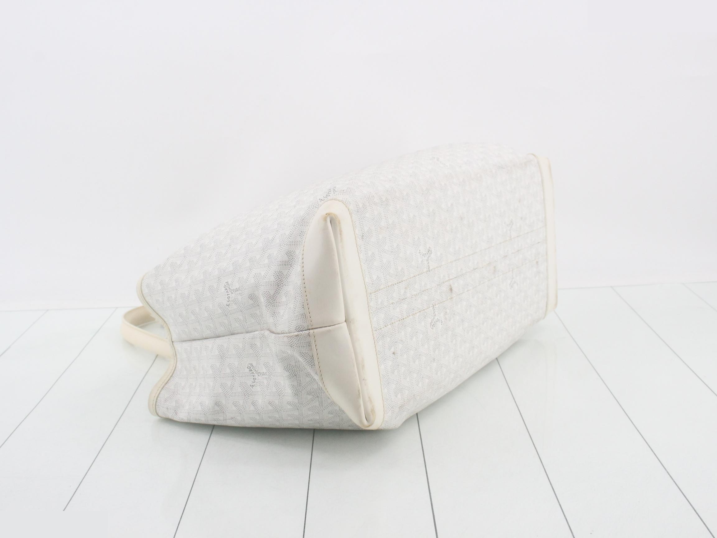 Persian Goyardine PVC/Leather Tote Bag, White — view 5