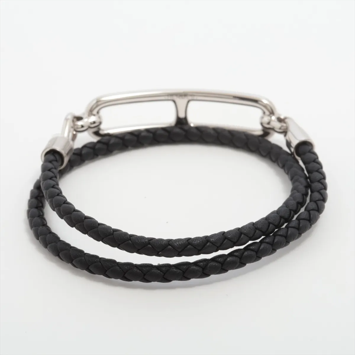 Reli Double Tour Bracelet, Metal x Leather, Black x Silver, — view 2
