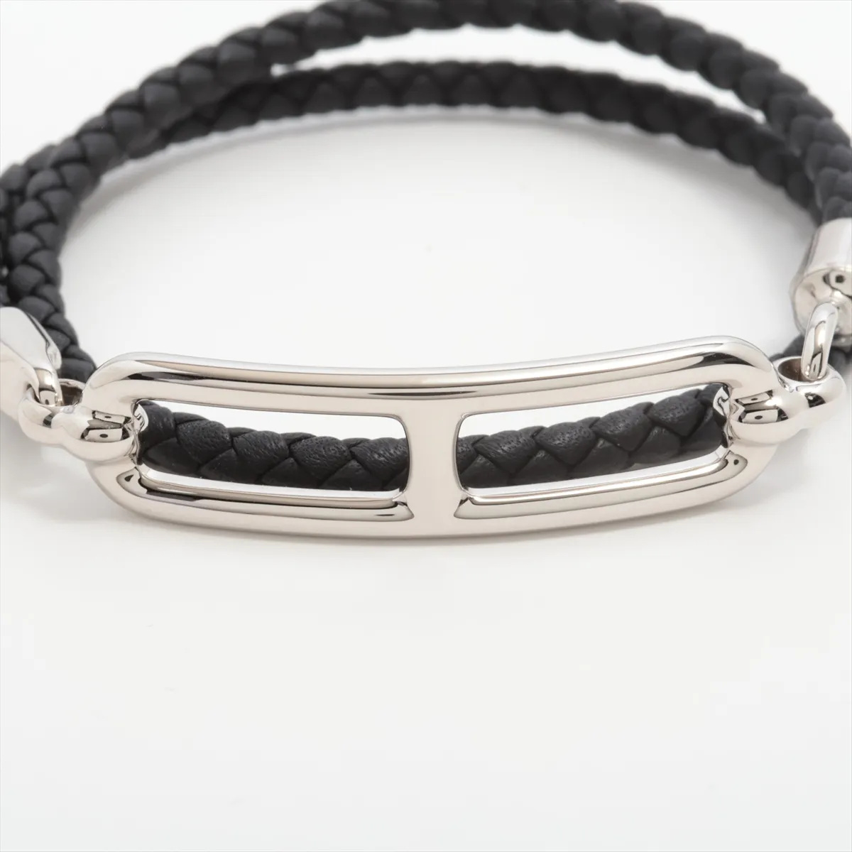 Reli Double Tour Bracelet, Metal x Leather, Black x Silver, — view 3