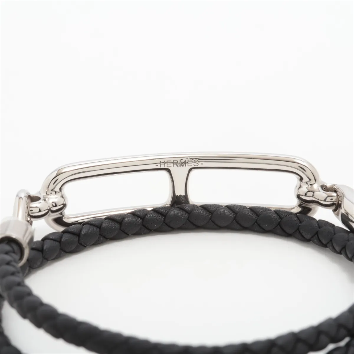 Reli Double Tour Bracelet, Metal x Leather, Black x Silver, — view 4