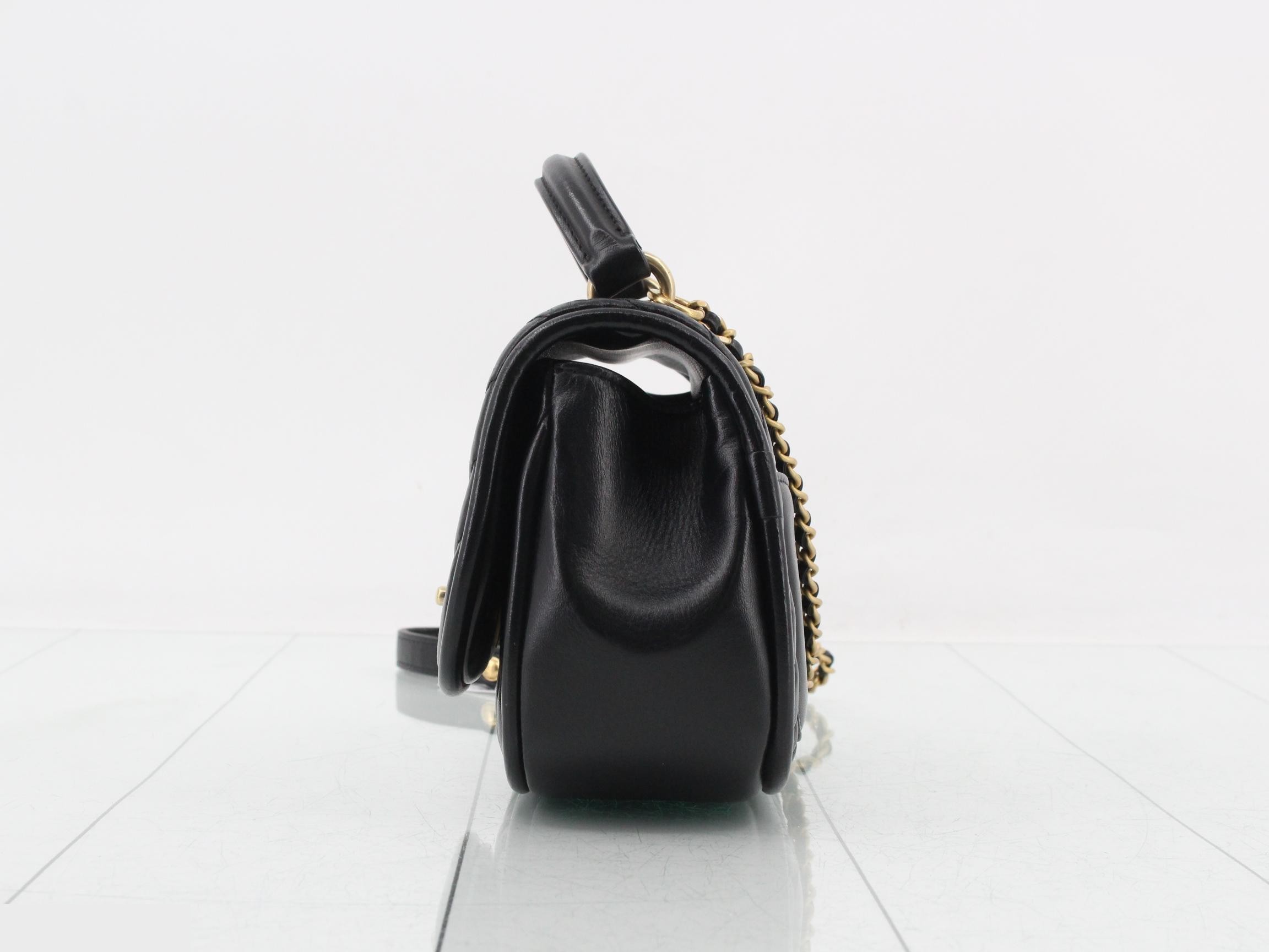 Lambskin V-stitch 2-way shoulder bag, black, gold hardware, serial number 24. — view 3