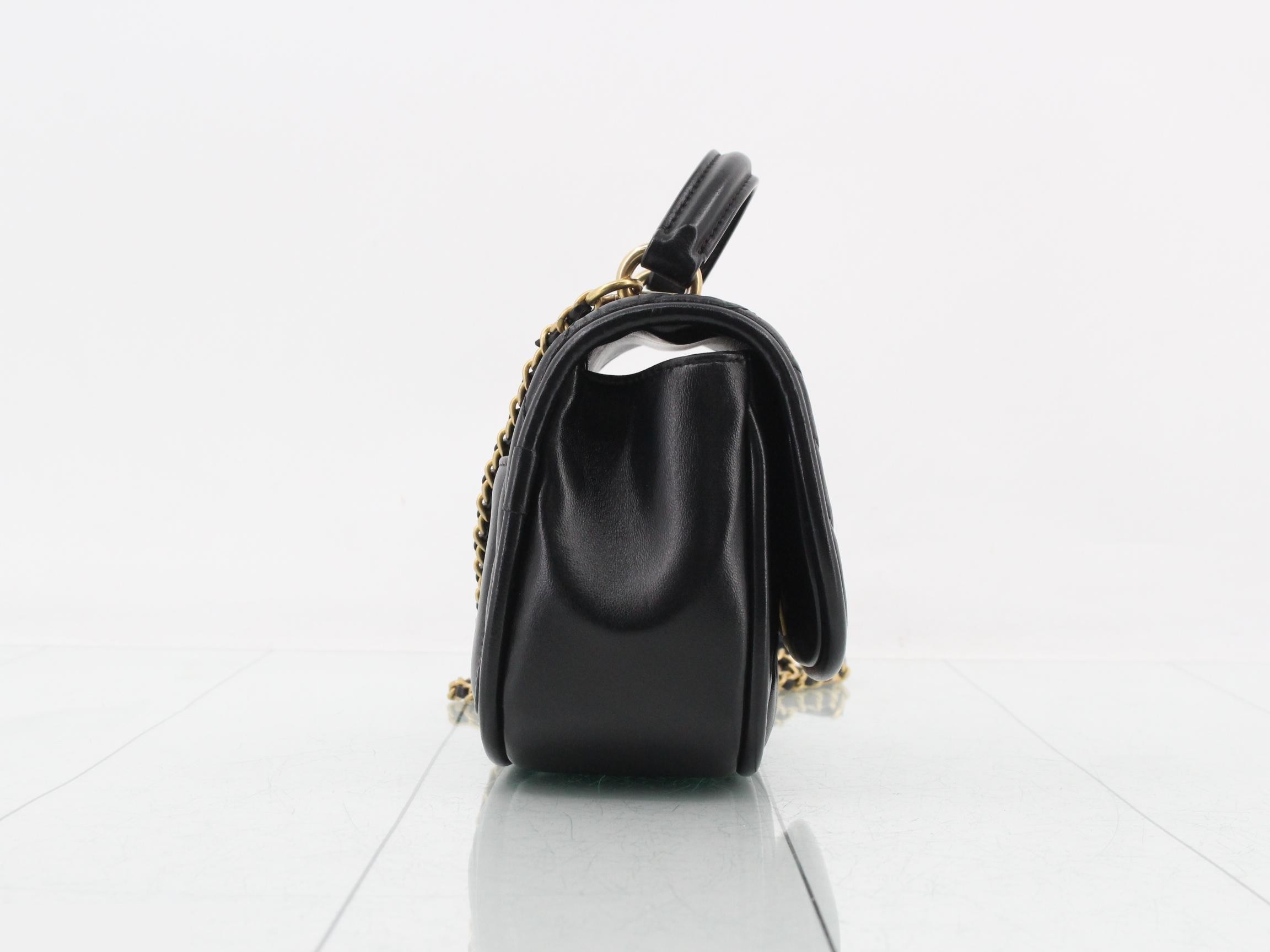 Lambskin V-stitch 2-way shoulder bag, black, gold hardware, serial number 24. — view 4