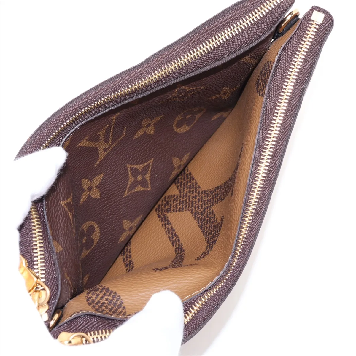 Giant Monogram Reverse Pochette Double Zip M69203 GI3200 Brown (RFID detected) — view 7