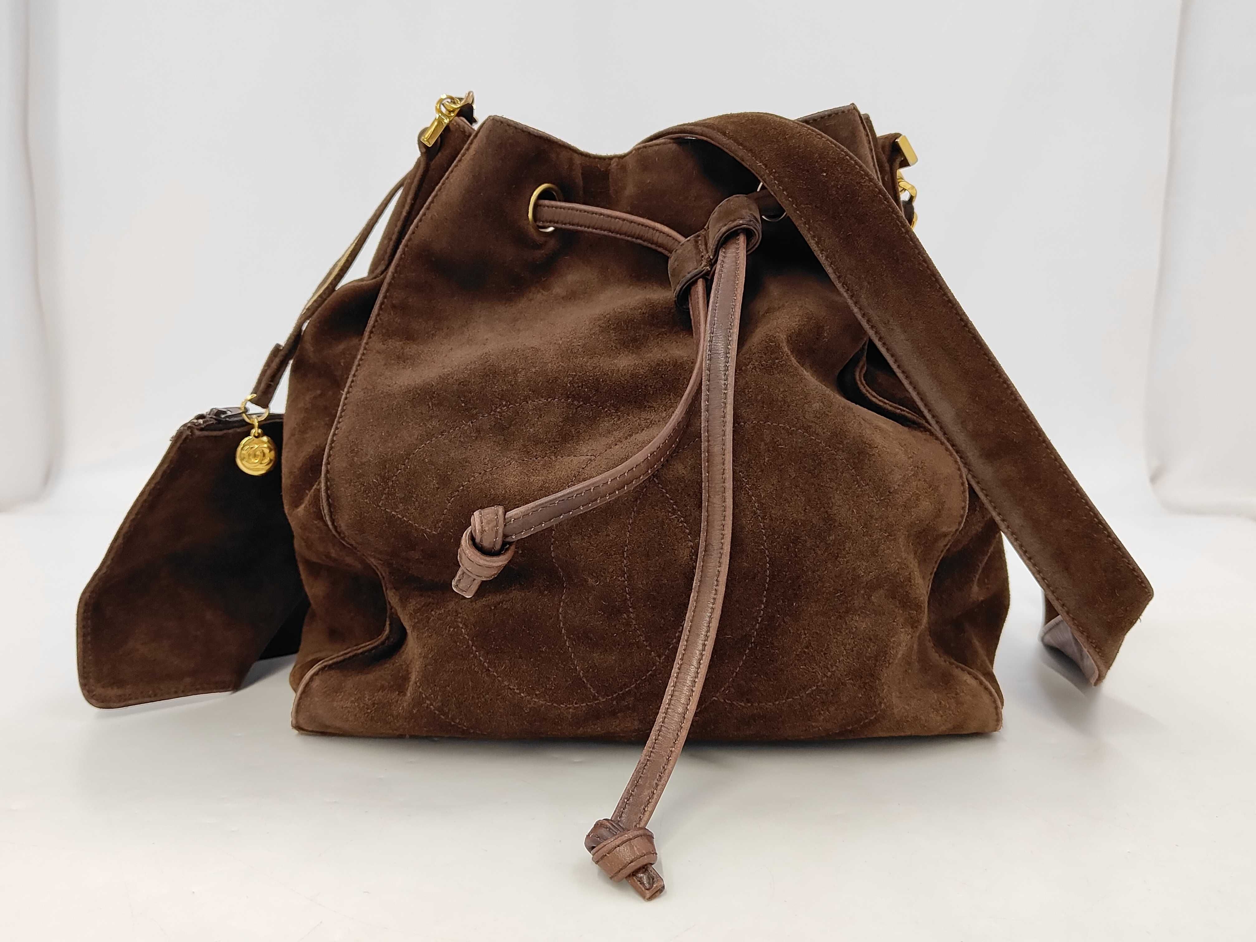 Coco Mark Drawstring One-Shoulder Suede Brown GP Shoulder Bag