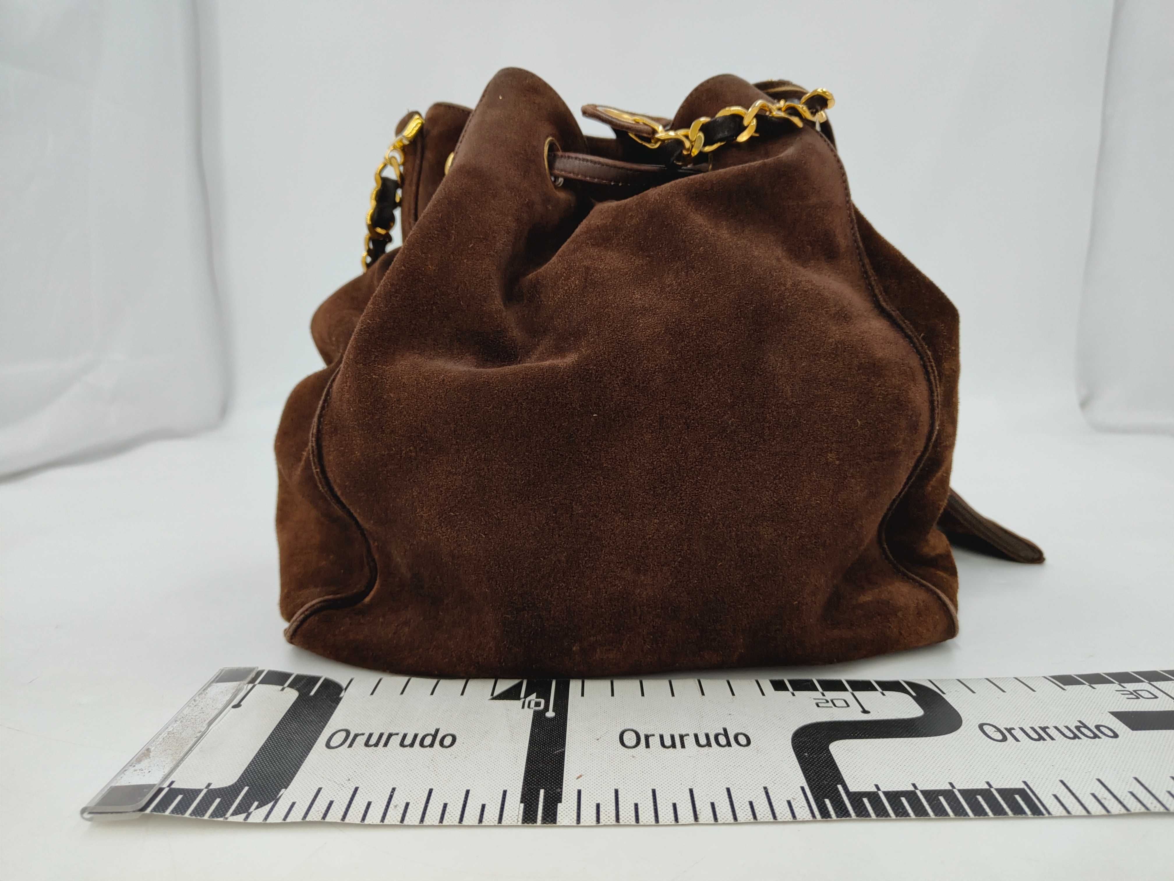 Coco Mark Drawstring One-Shoulder Suede Brown GP Shoulder Bag — view 2