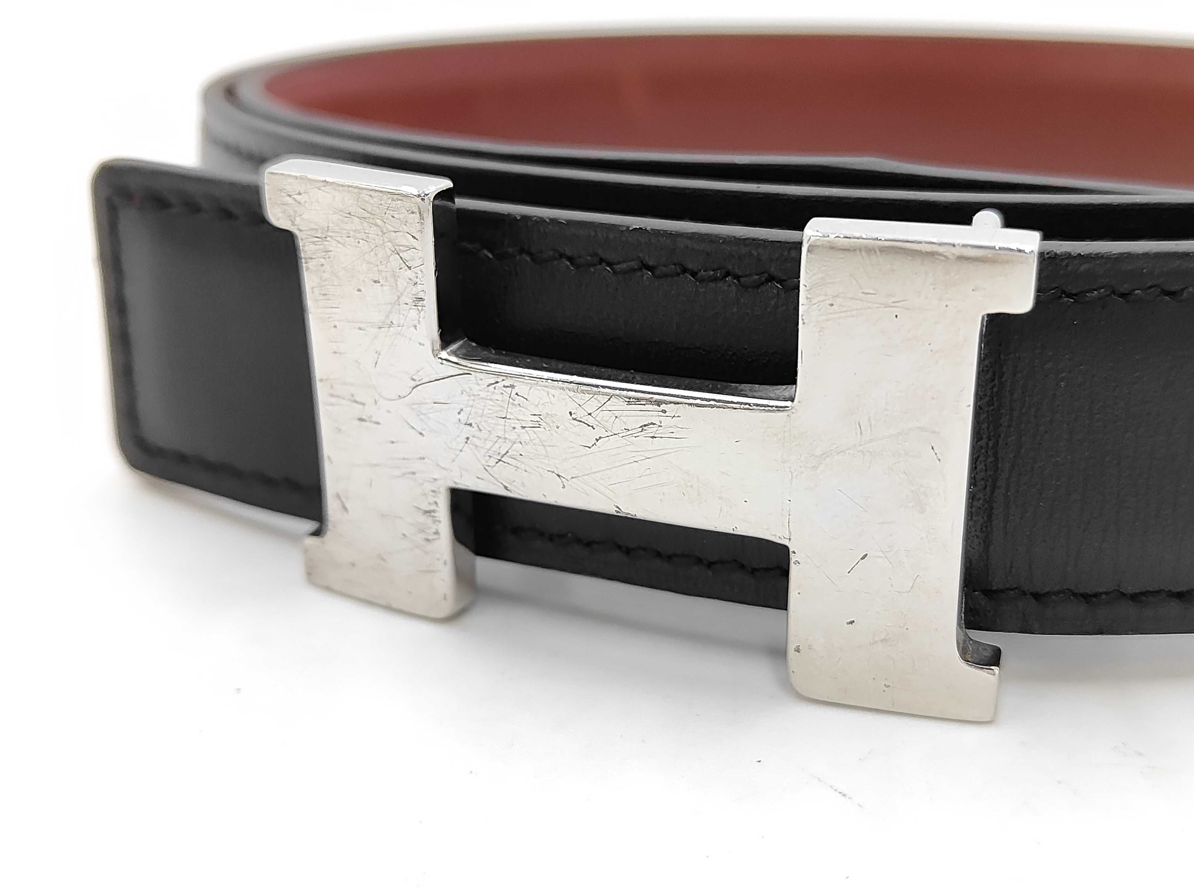 Constance H-buckle silver hardware black H-logo belt — view 2