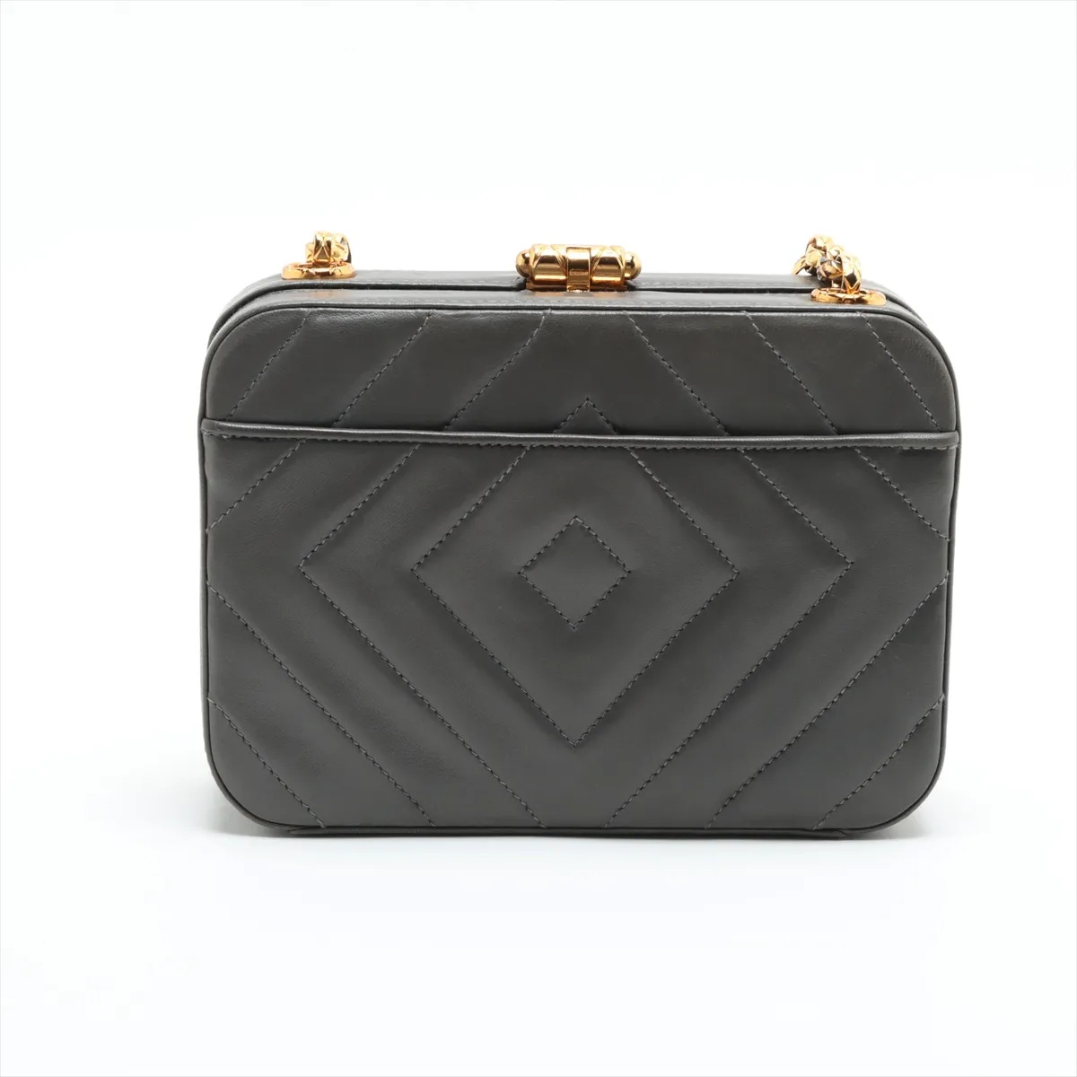 Diamond Stitch Lambskin Chain Shoulder Bag Clasp Gray Gold Hardware — view 2