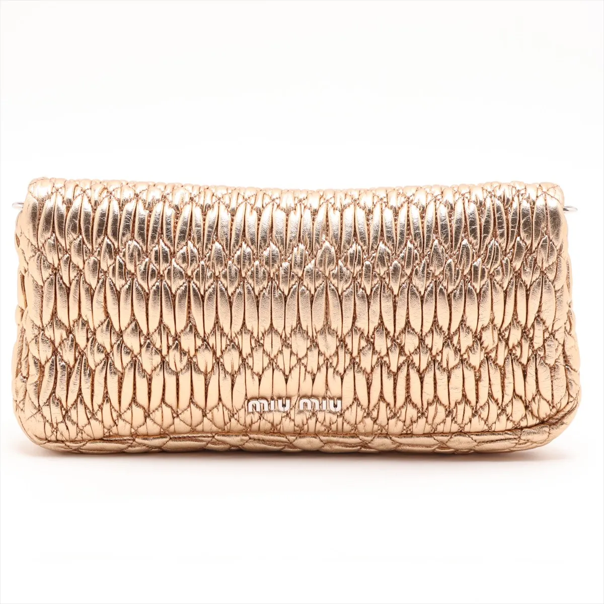 Matelassé Leather Shoulder Bag, Gold — view 2