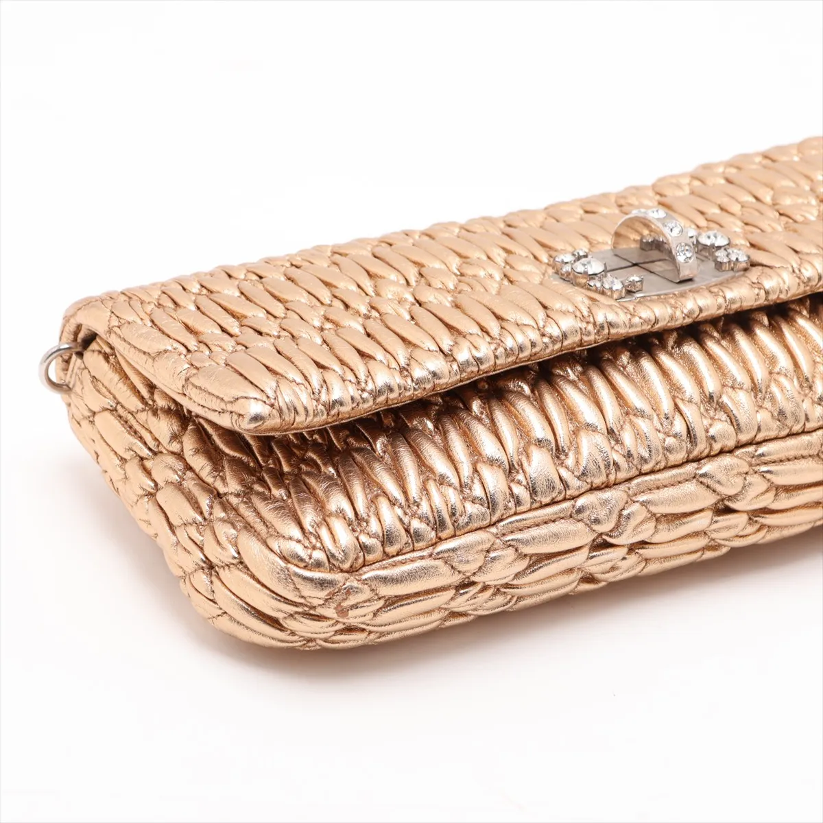 Matelassé Leather Shoulder Bag, Gold — view 4