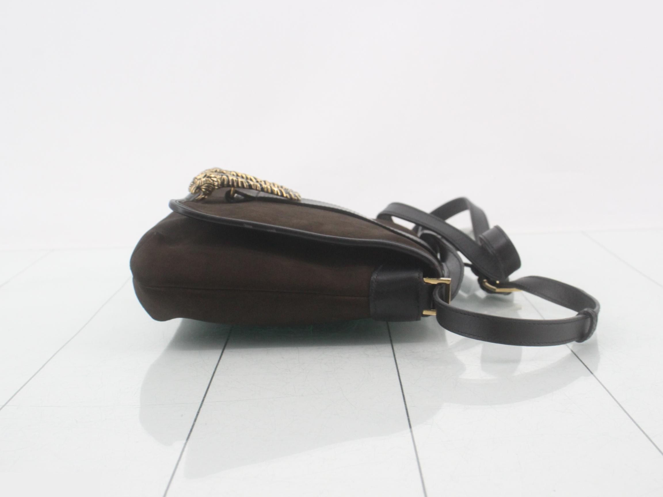 Dionysus Shoulder Bag, Suede/Leather, Dark Brown — view 3