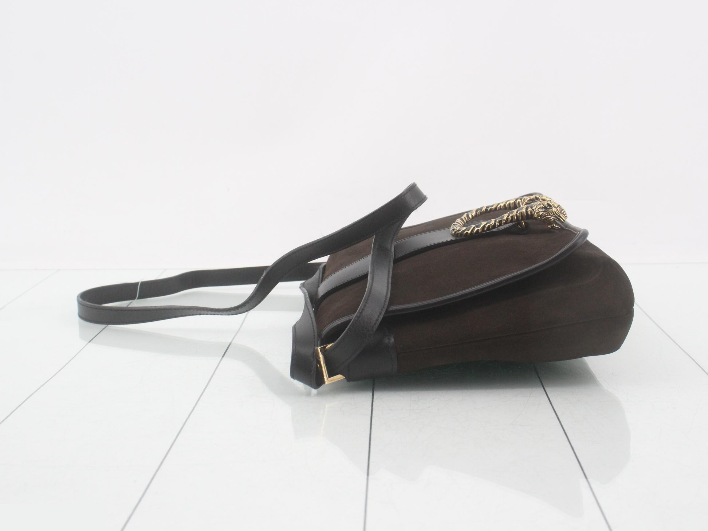 Dionysus Shoulder Bag, Suede/Leather, Dark Brown — view 4