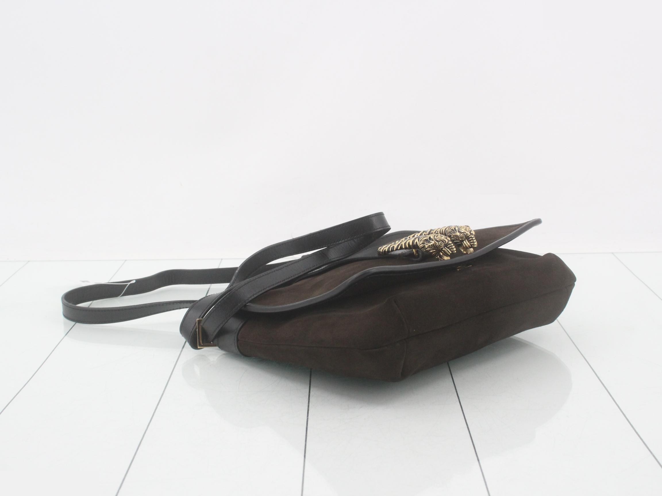 Dionysus Shoulder Bag, Suede/Leather, Dark Brown — view 5
