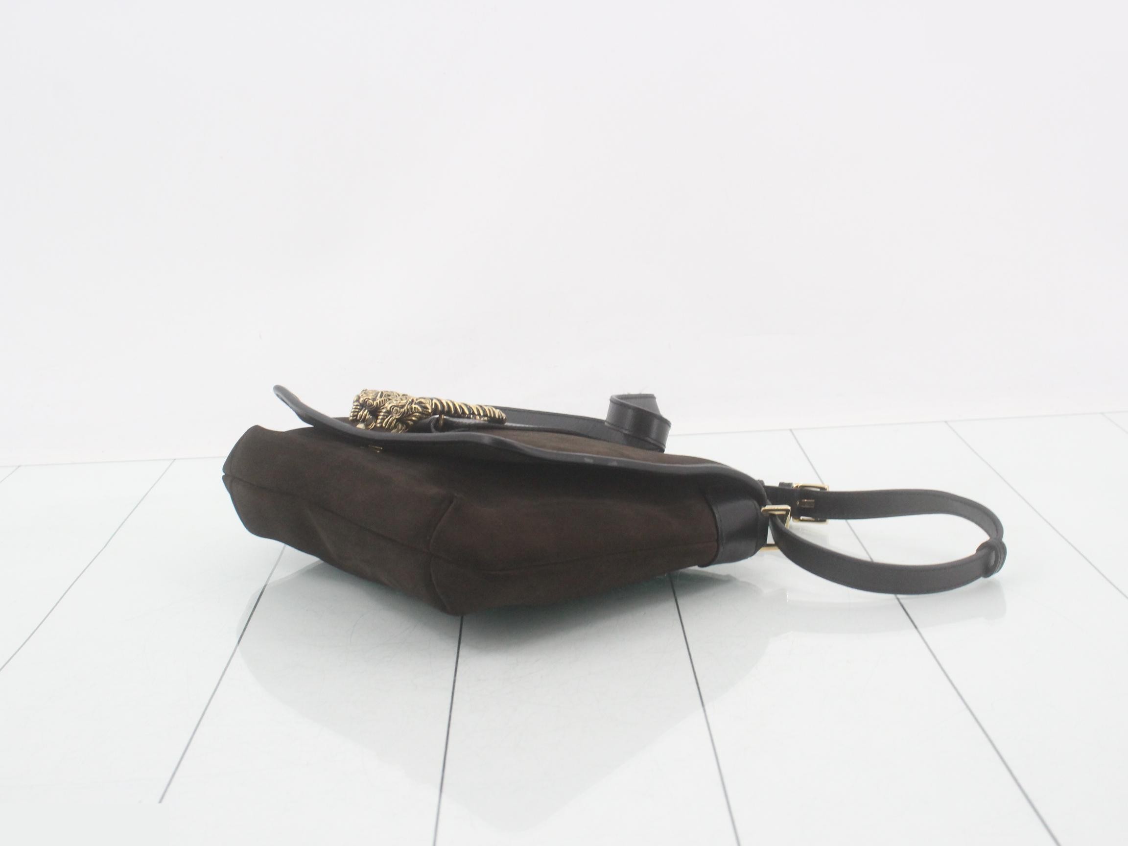Dionysus Shoulder Bag, Suede/Leather, Dark Brown — view 6
