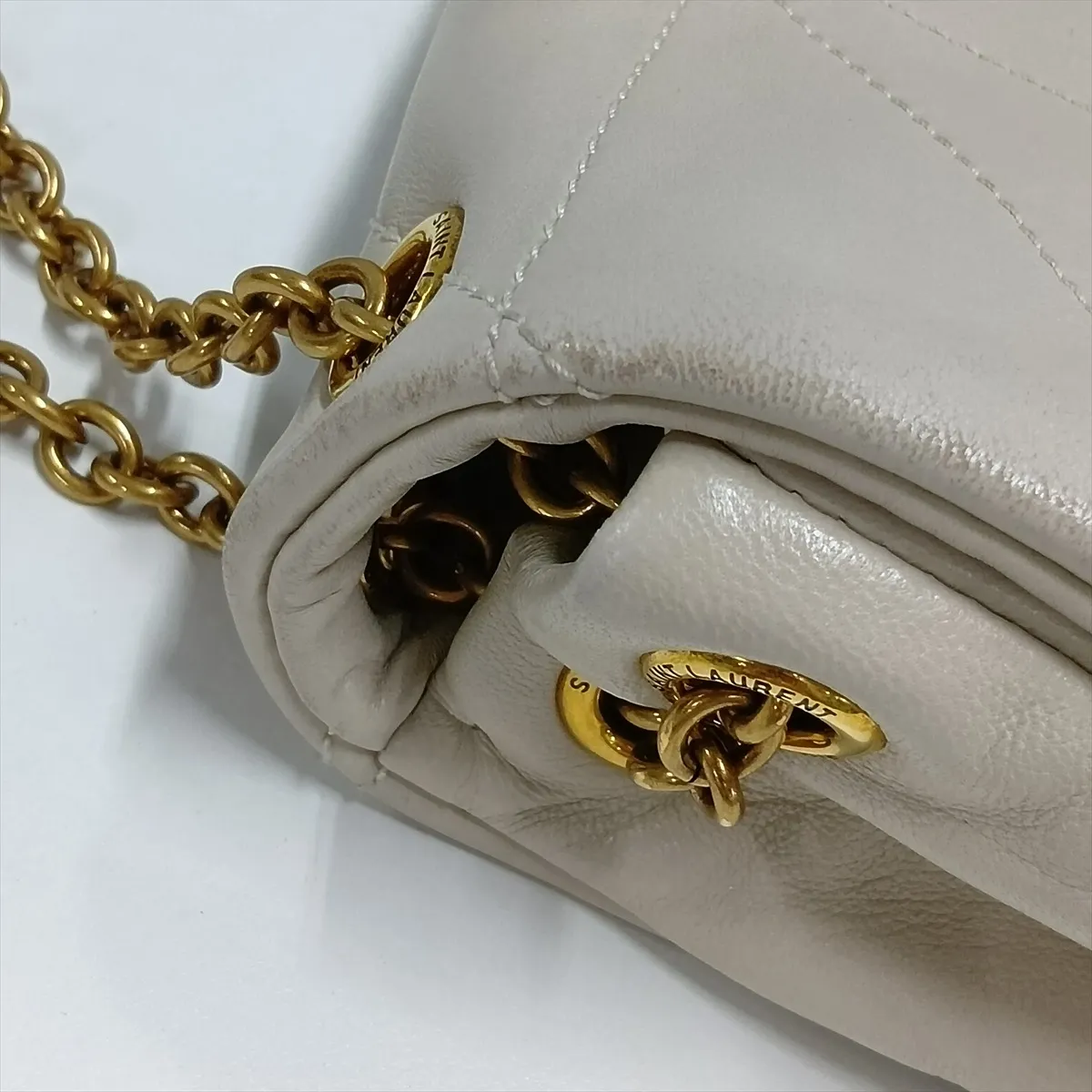 Jamie Leather Chain Shoulder Bag, Beige, 766754 — view 15