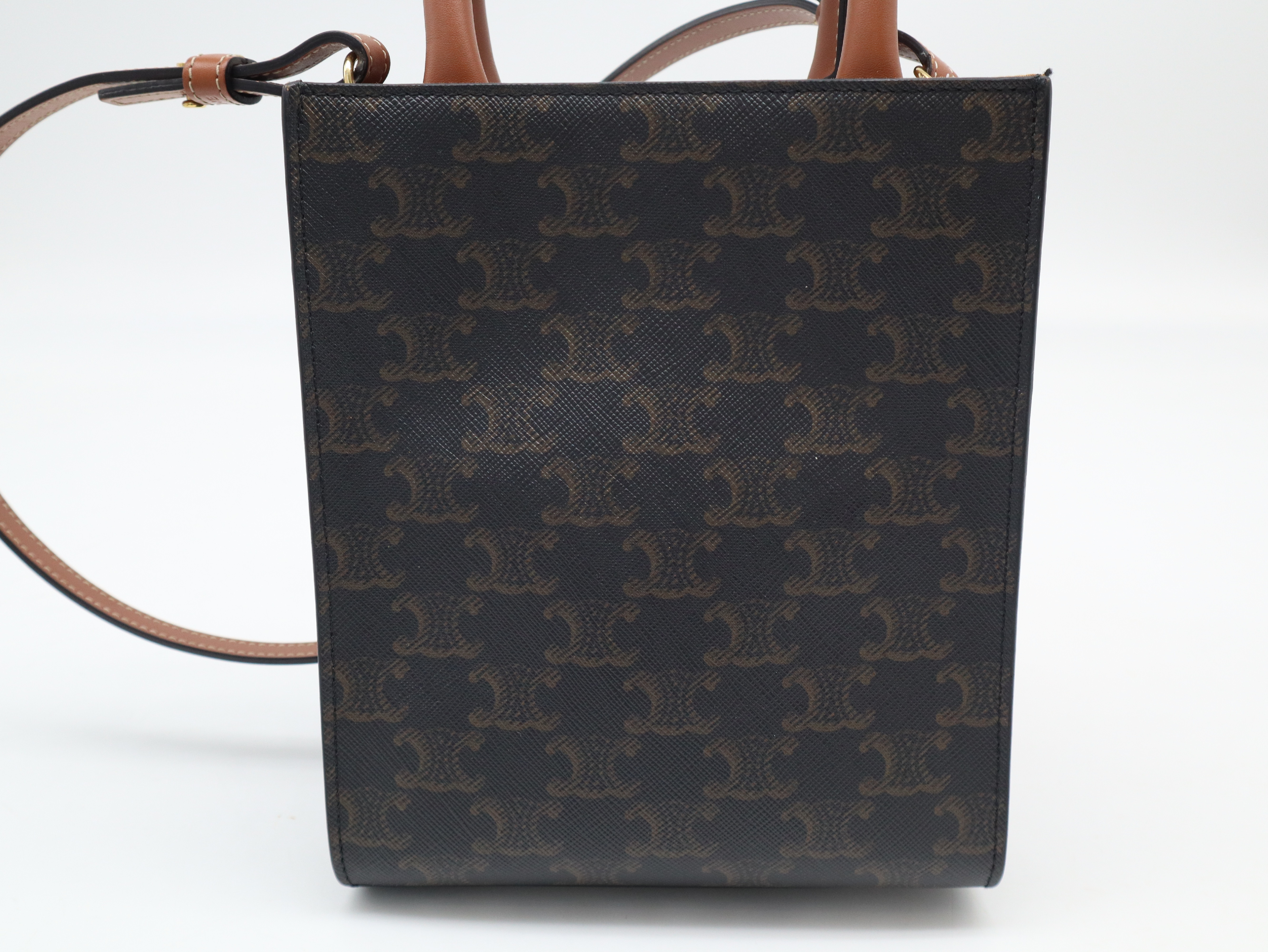 Triomphe Mini Vertical Cabas 2-Way Leather Brown Handbag — view 2