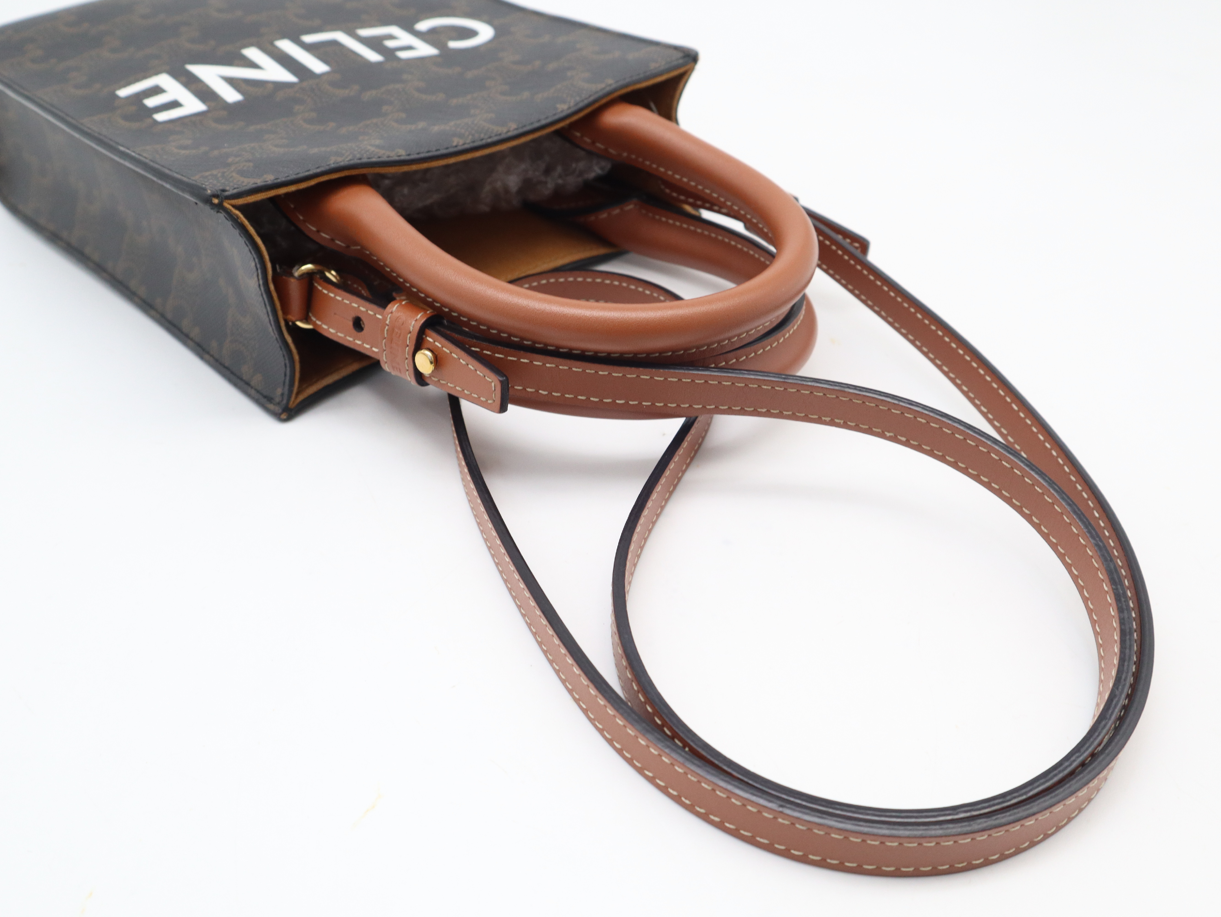 Triomphe Mini Vertical Cabas 2-Way Leather Brown Handbag — view 6