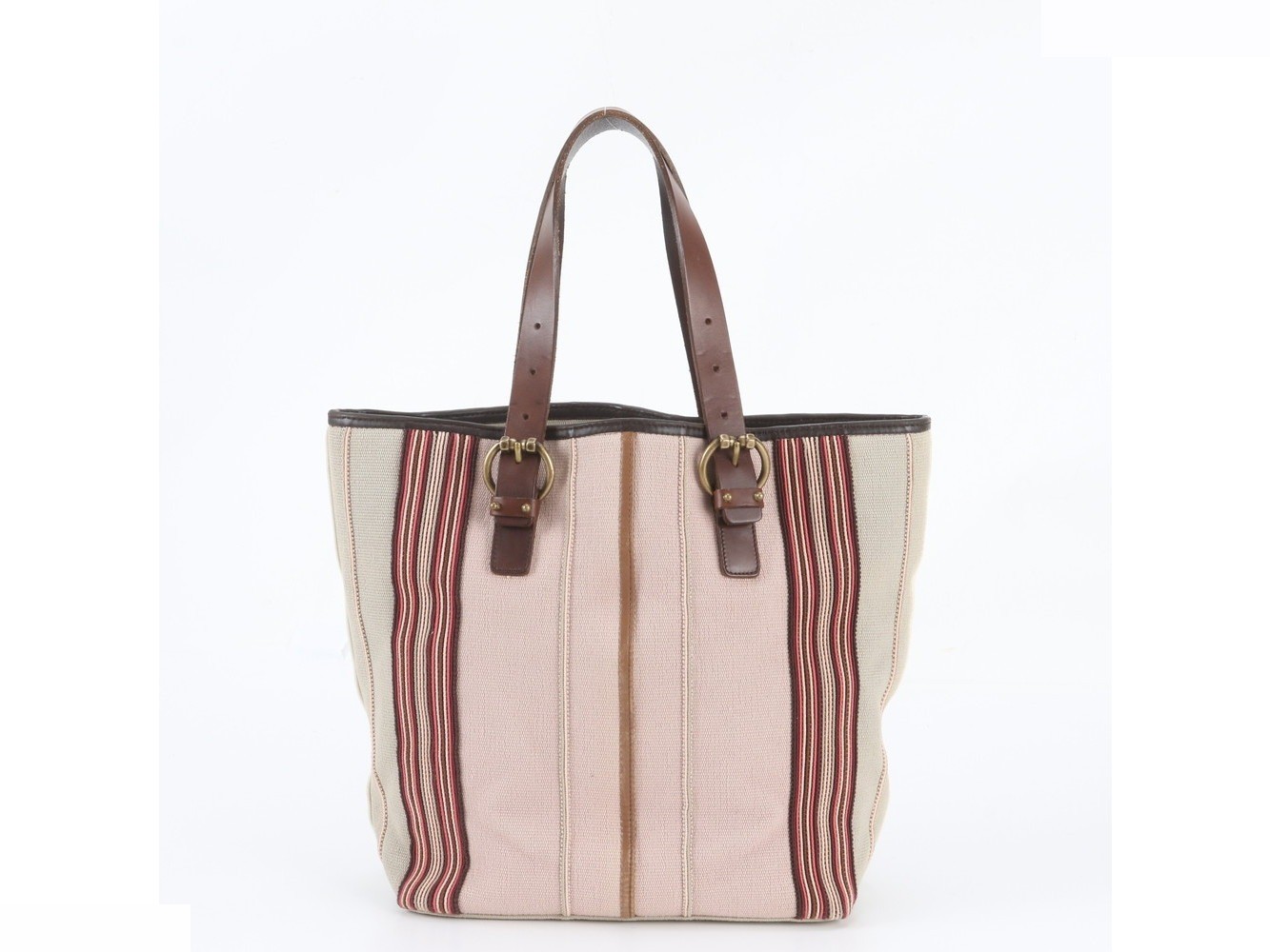 Striped leather canvas tote bag — view 3