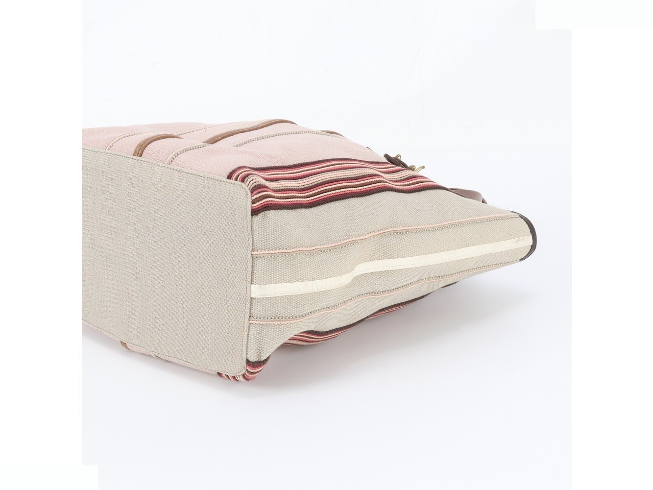 Striped leather canvas tote bag — view 4