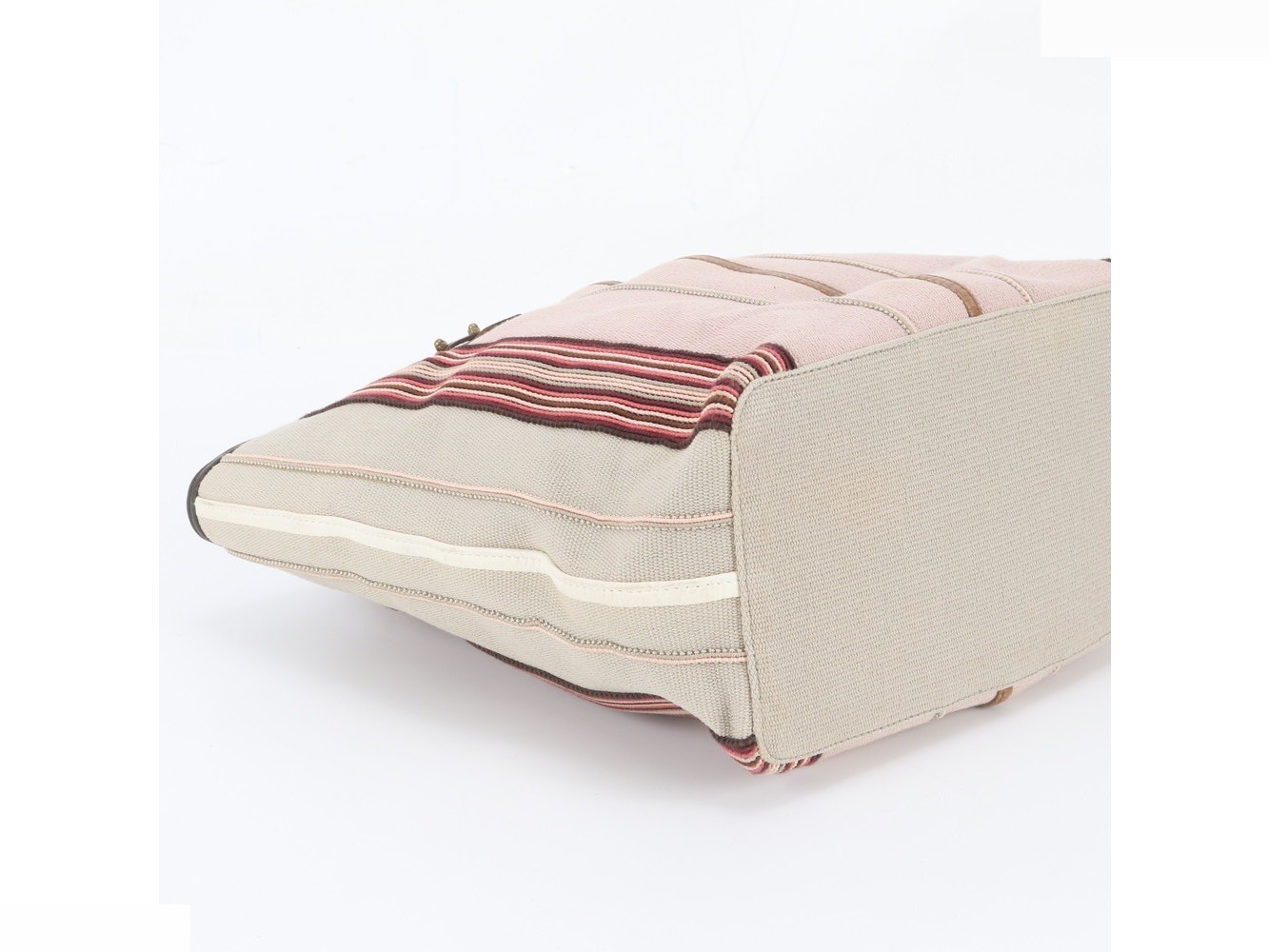Striped leather canvas tote bag — view 5