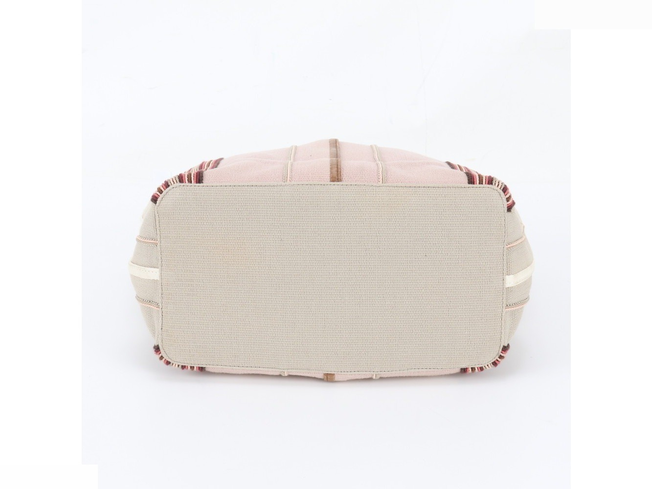 Striped leather canvas tote bag — view 6