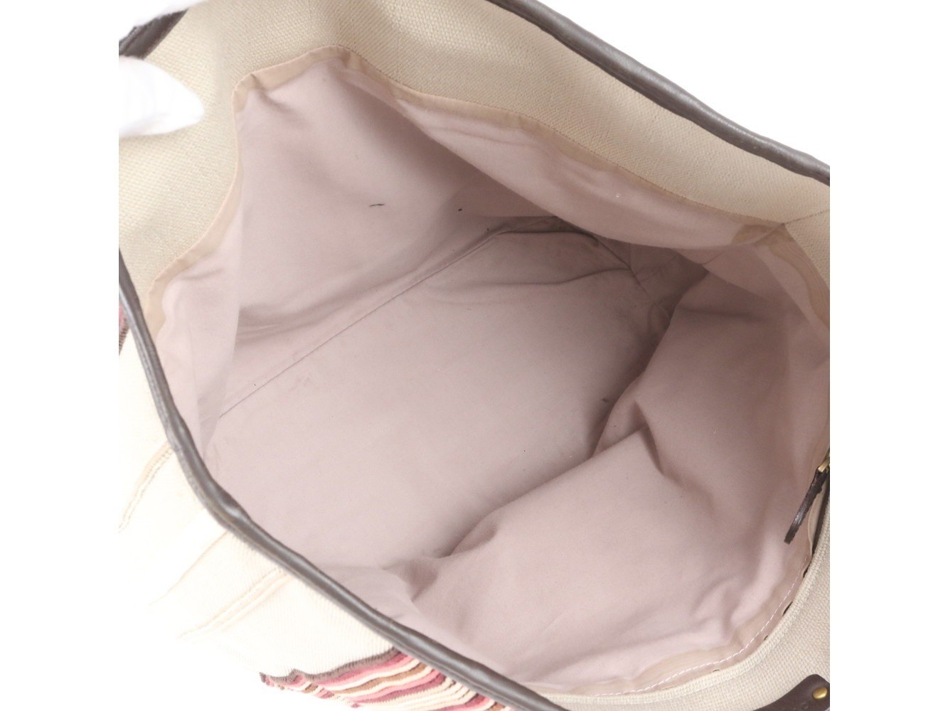 Striped leather canvas tote bag — view 7