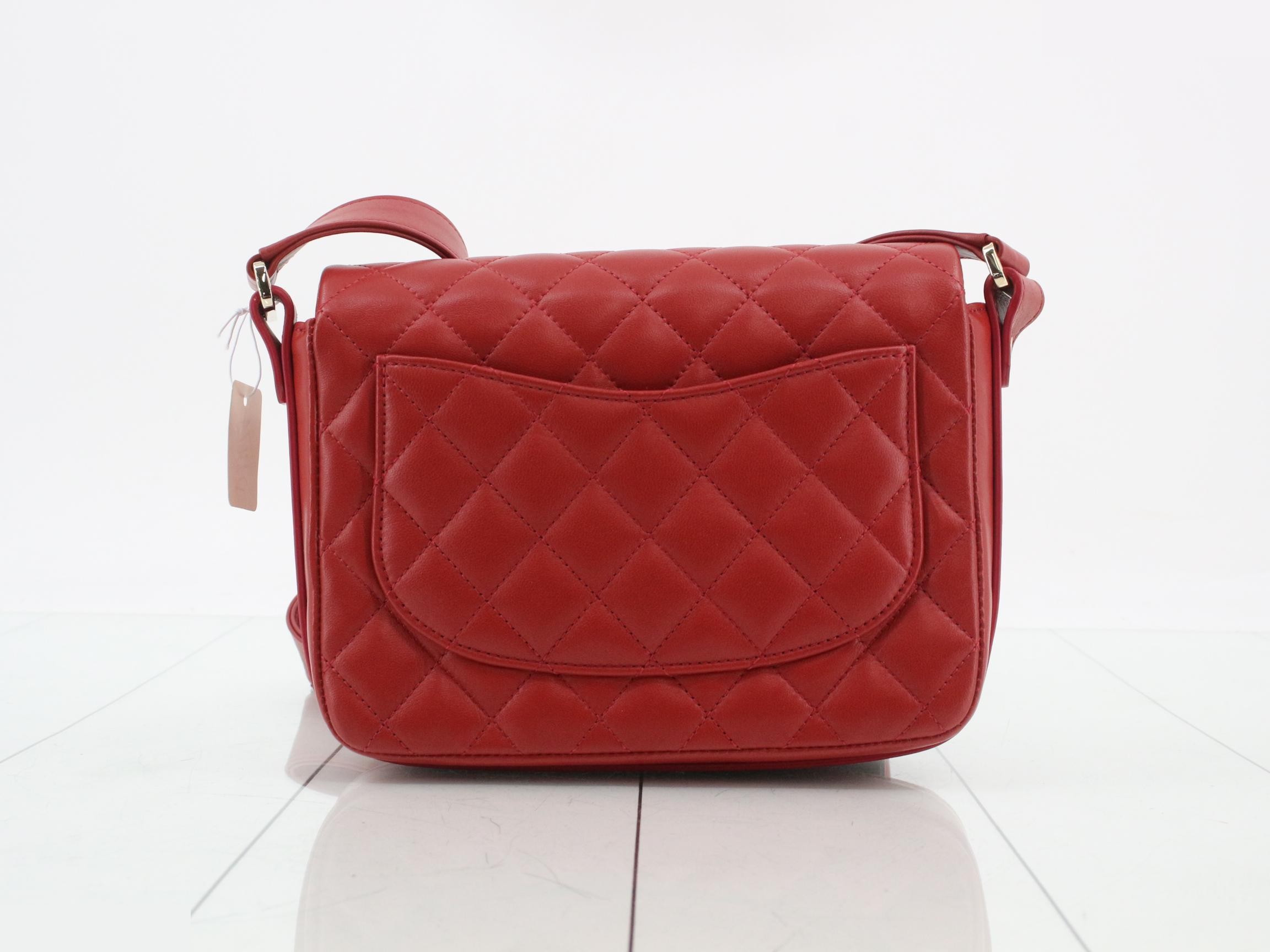 Leather Coco Mark Frill Shoulder Bag, Red — view 2
