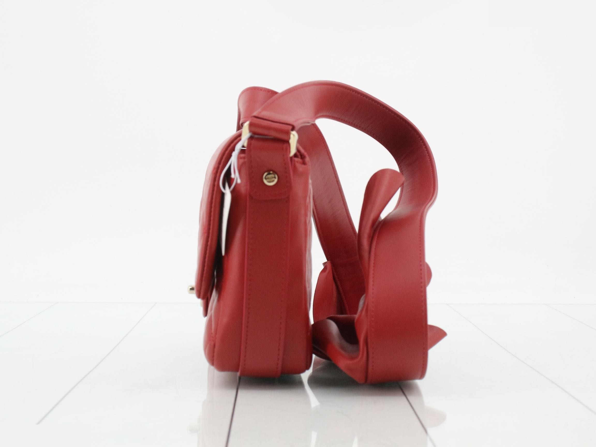 Leather Coco Mark Frill Shoulder Bag, Red — view 3