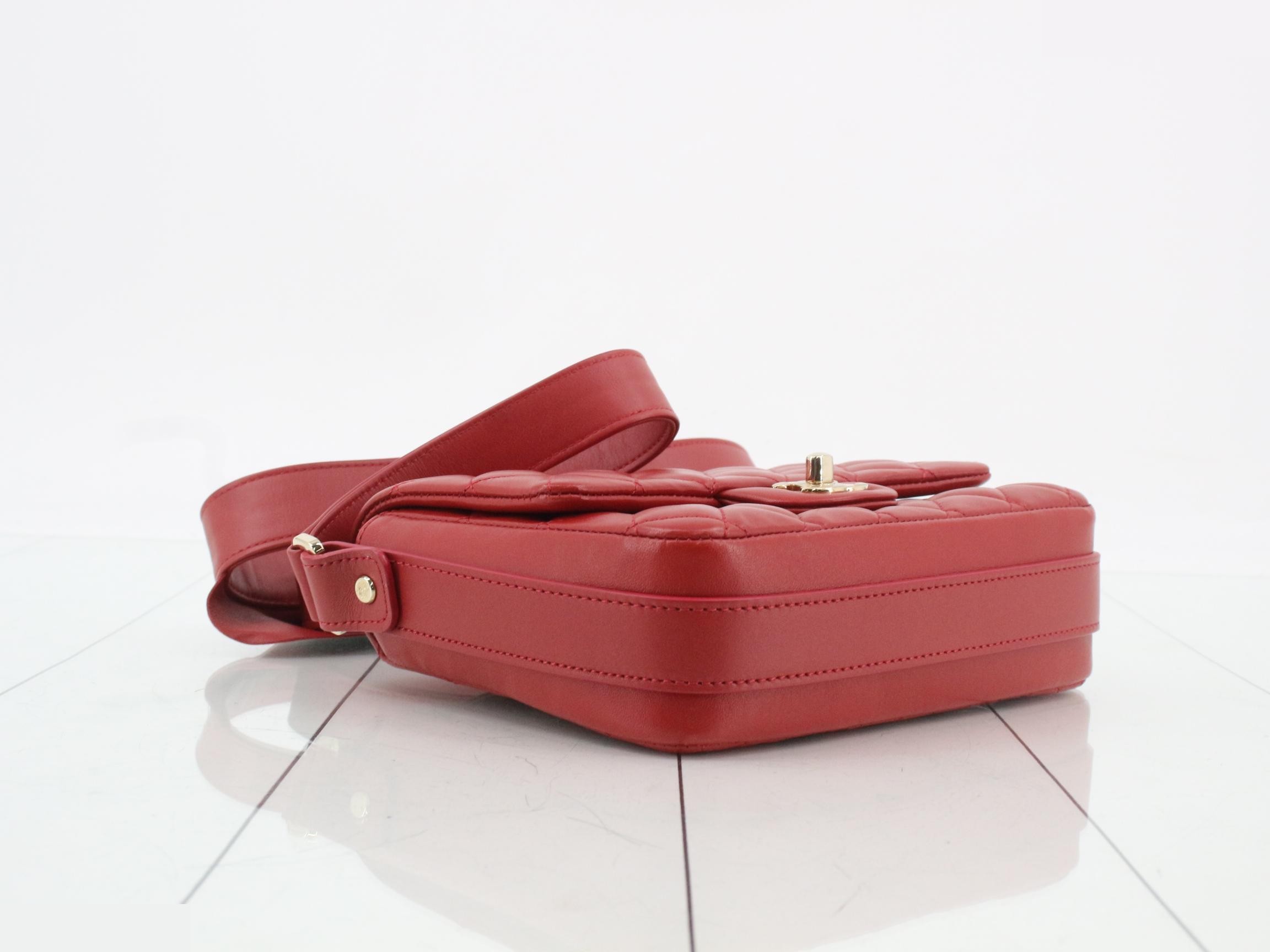 Leather Coco Mark Frill Shoulder Bag, Red — view 5