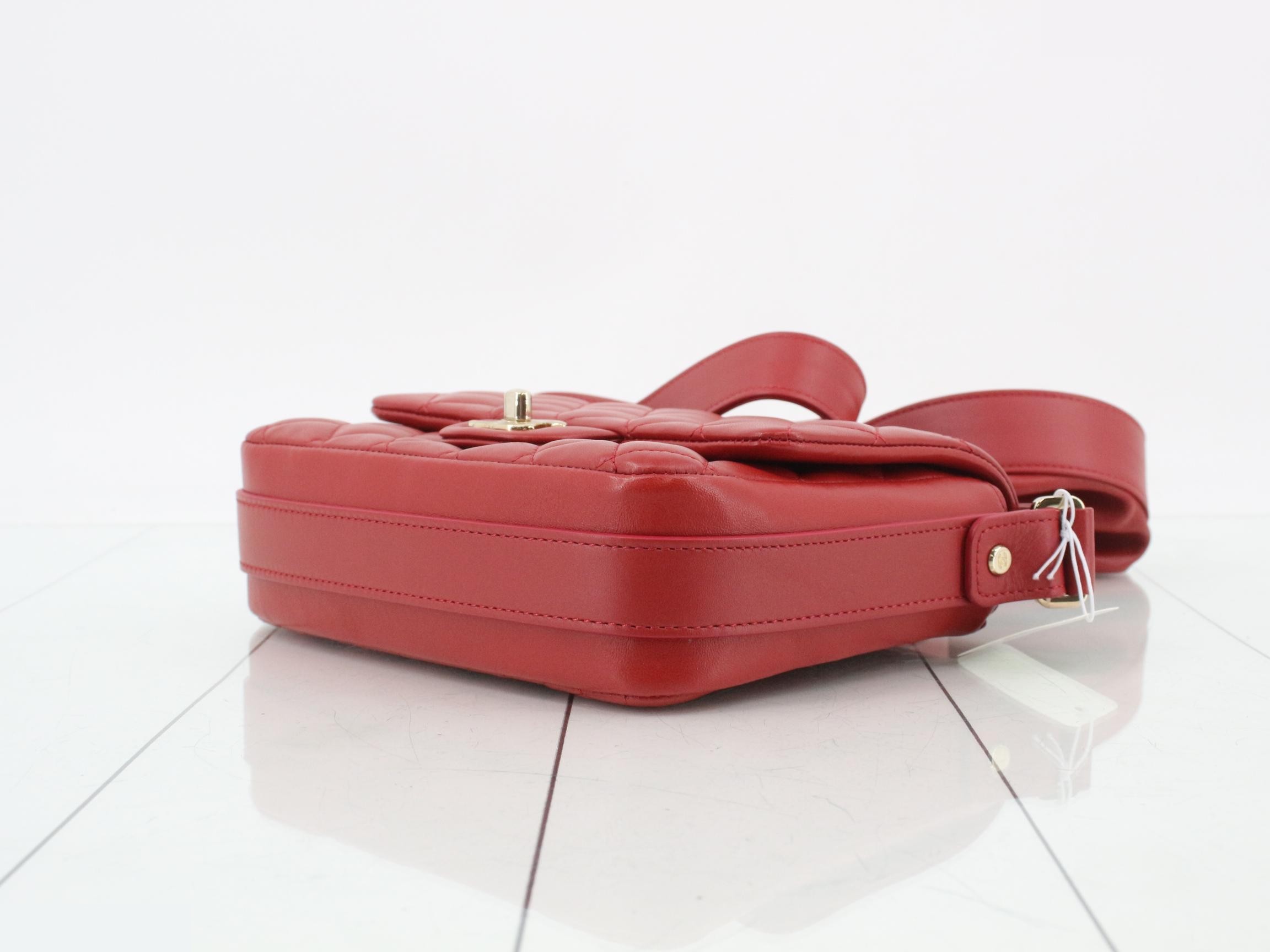 Leather Coco Mark Frill Shoulder Bag, Red — view 6