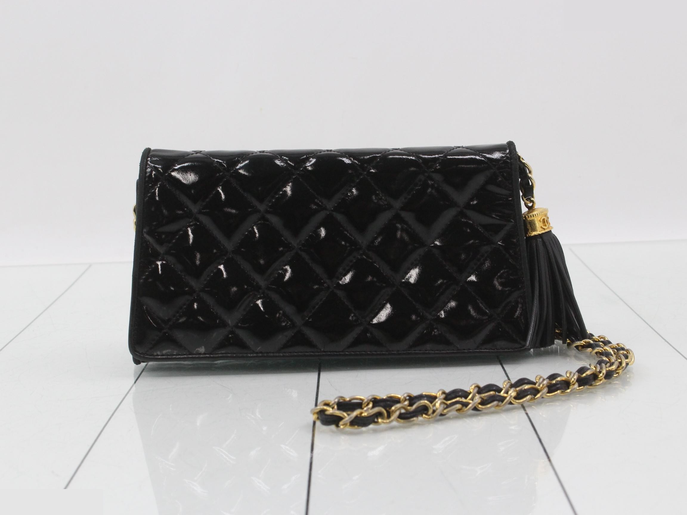 Enamel Tassel Chain Shoulder Bag, Black
