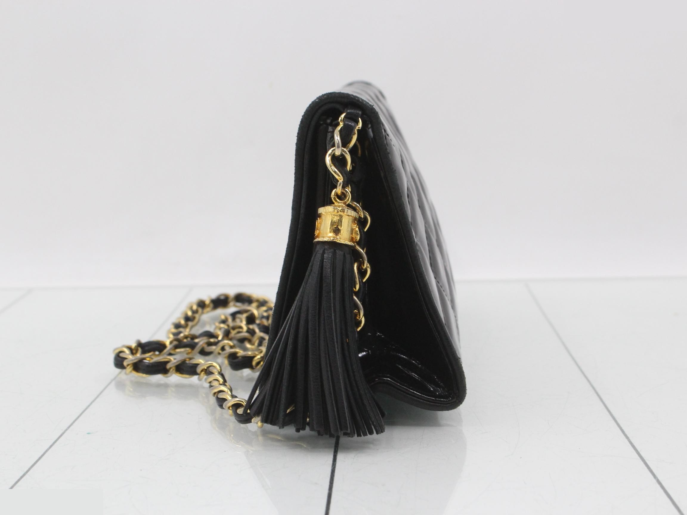 Enamel Tassel Chain Shoulder Bag, Black — view 3